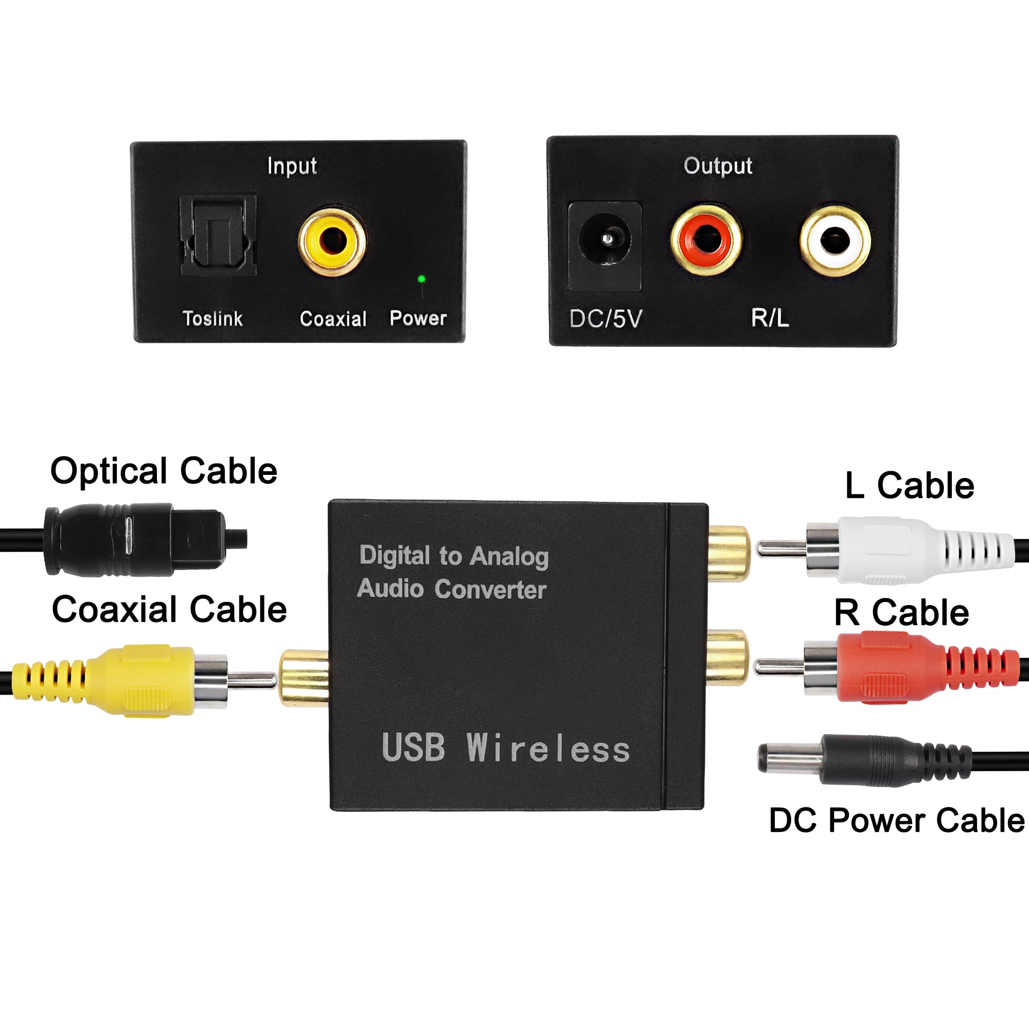 MEIRIYFA Convertitore audio digitale a analogico Bluetooth 5.0 ottico coassiale RCA con cavo fibra ottica
