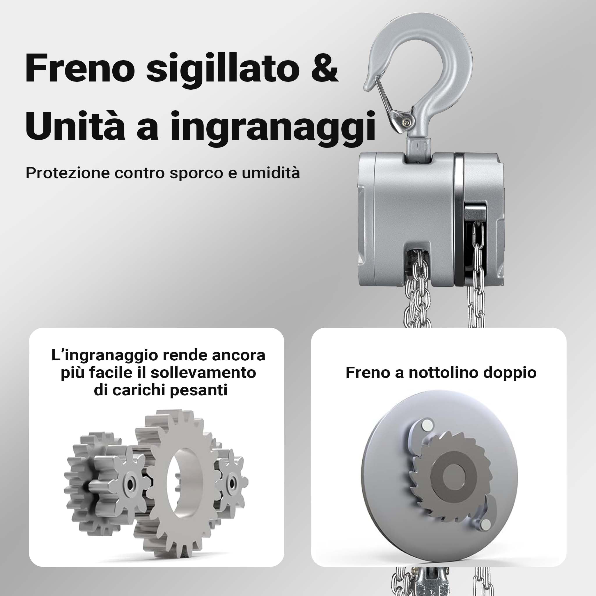 Wiltec Paranco a catena manuale VX-0.25 in alluminio, capacità di carico 250 kg, altezza di sollevamento 3 m, catena di carico G100, leggero e compatto, per impieghi gravosi