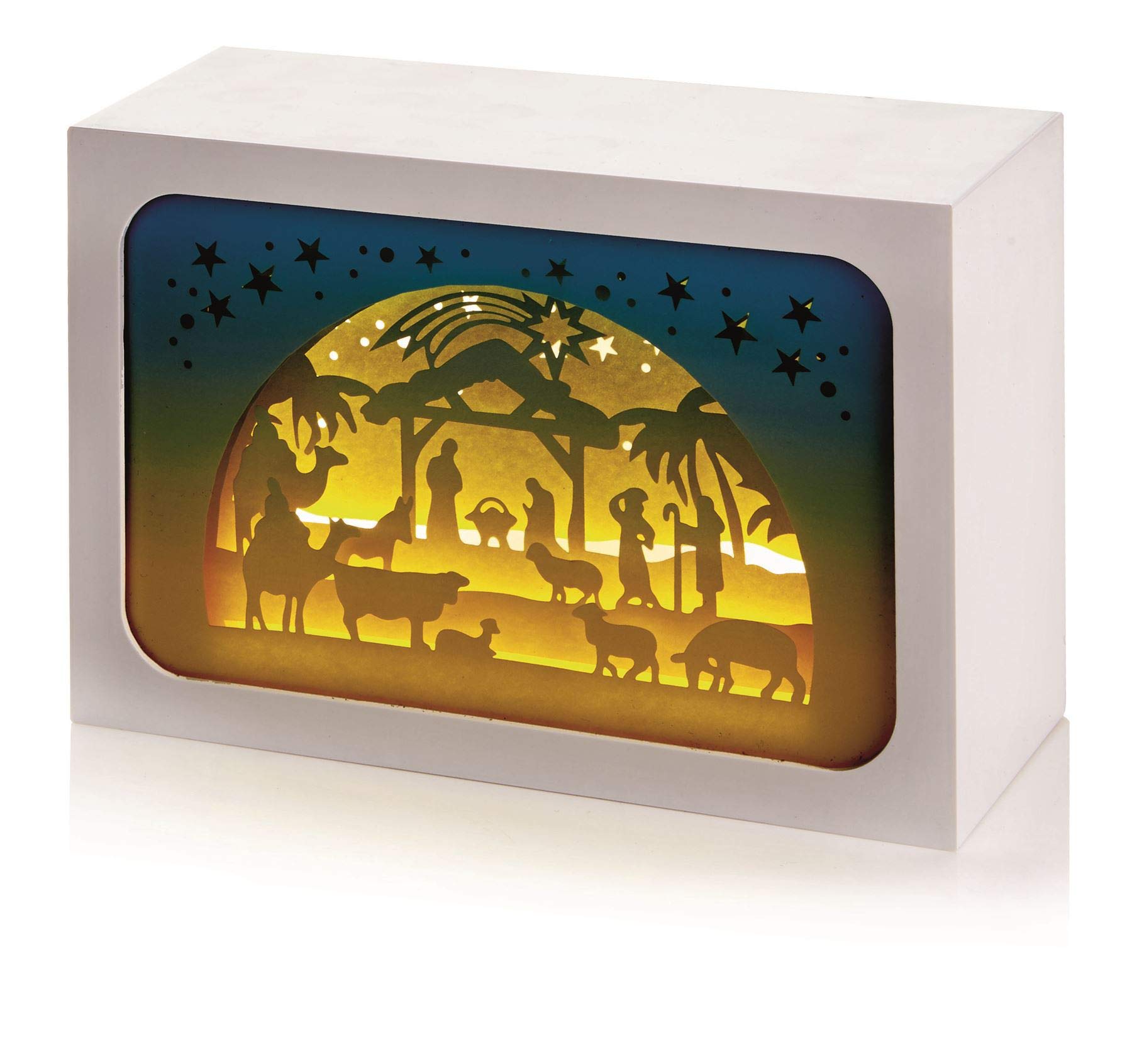 Premier Decorations LIGHT UP 16cm x 11cm PAPER DIORAMA Christmas NATIVITY SCENE with 4 LED Lights