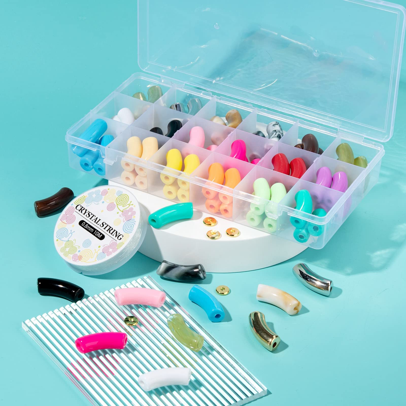 Spritewelry 70pcs Acrylic Curved Tube Beads Kit - For Bracelets, Necklaces, DIY Jewelry Making