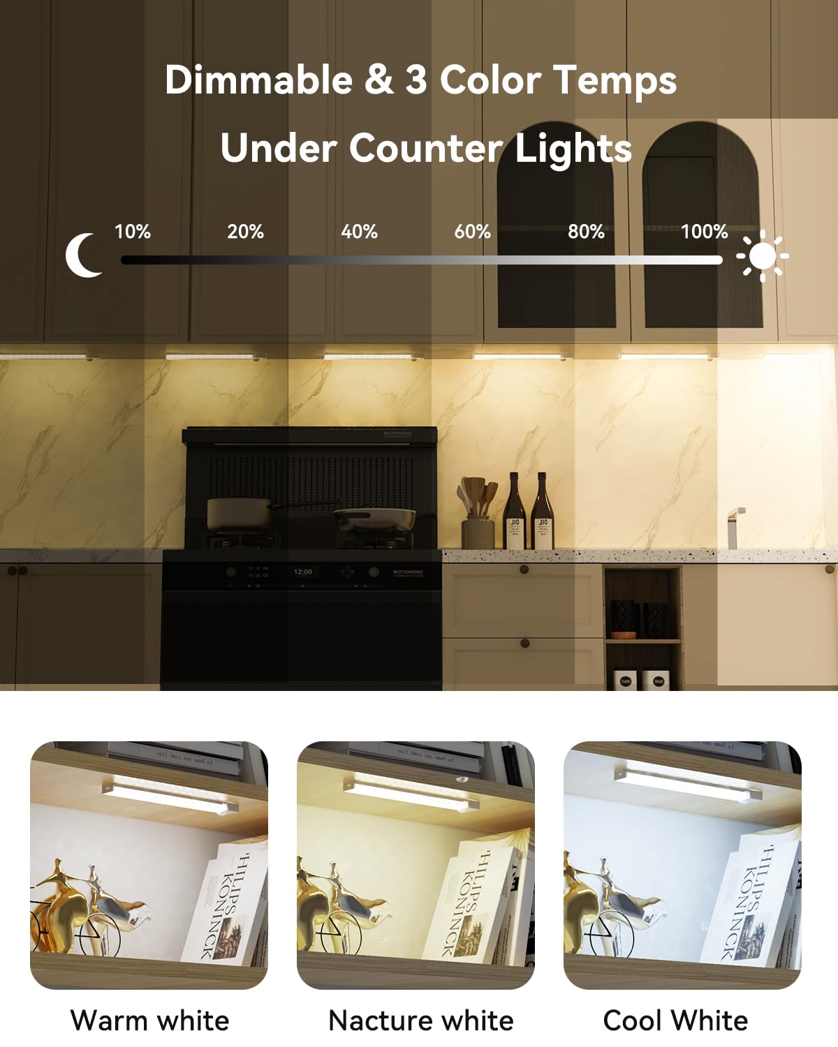 Rihvy Under Cabinet Lighting 8 Inches Rechargeable Motion Sensor Light Indoor, 3 Color Dimmable Closet Light Battery Operated, USB Stick on LED Magnetic Under Counter Lights for Kitchen Stair, 3 Packs