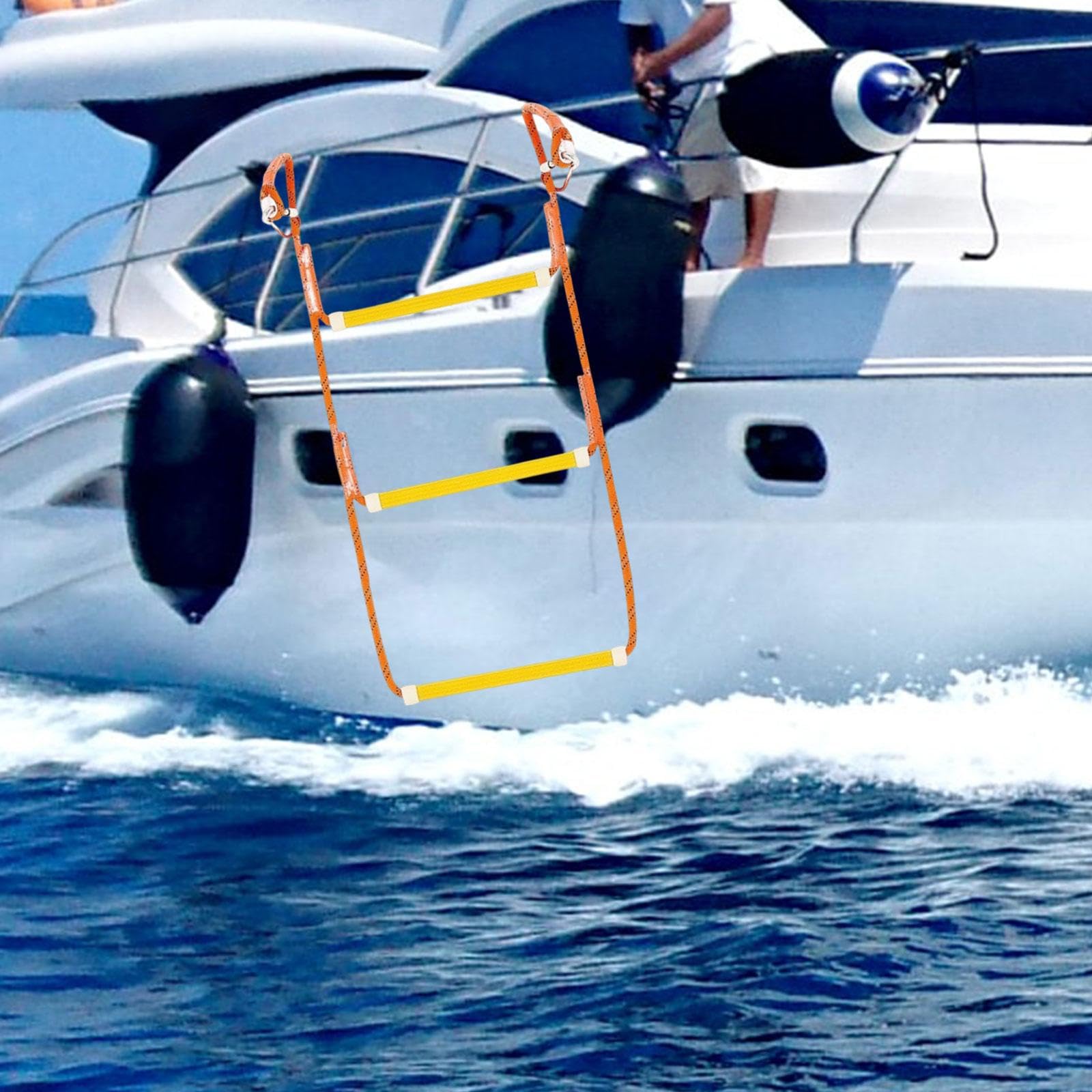 Trittleiter für Boote, Strickleiter, Badeleiter, praktische, stabile, rutschfeste Stufen, tragbar für Motorboote, Segelboote, Schlauchboote,