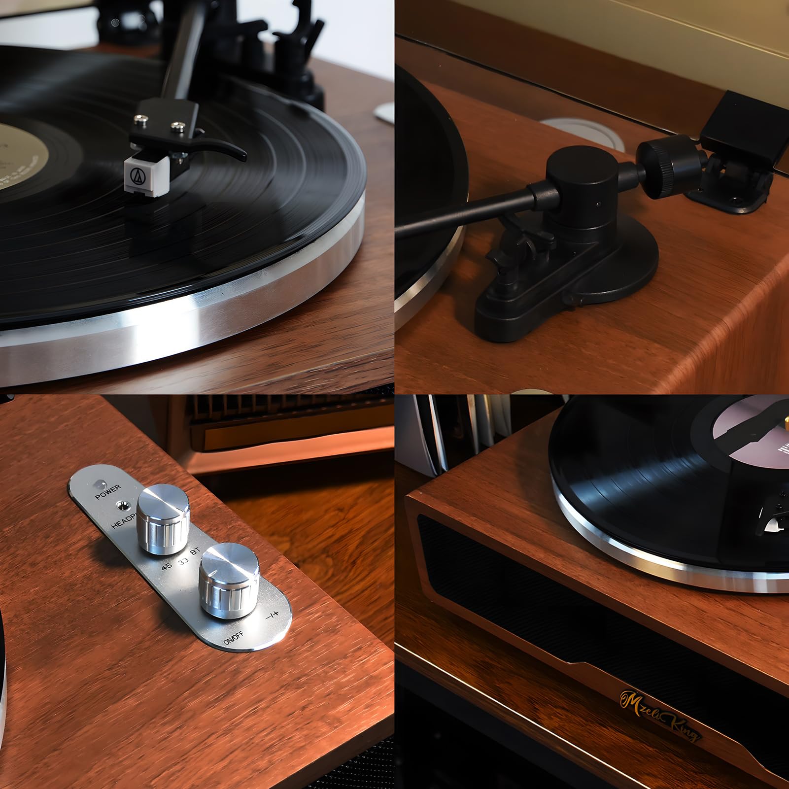 Gramofon Bluetooth z wbudowanymi głośnikami, automatyczne zatrzymanie, wyjście AUX/RCA, zegar LED, klasyczny odtwarzacz płyt winylowych do płyt 7/10/12 cali, idealny do dekoracji domu