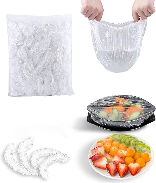 Shrinkable Fresh Keeping Bags Universal elastic stretch bowl cover Plastic Sealing Bags Food Cover Reusable Elastic Stretch Wrap Food Covers for Plates & Bowls Fruit Preservation 100 Pcs
