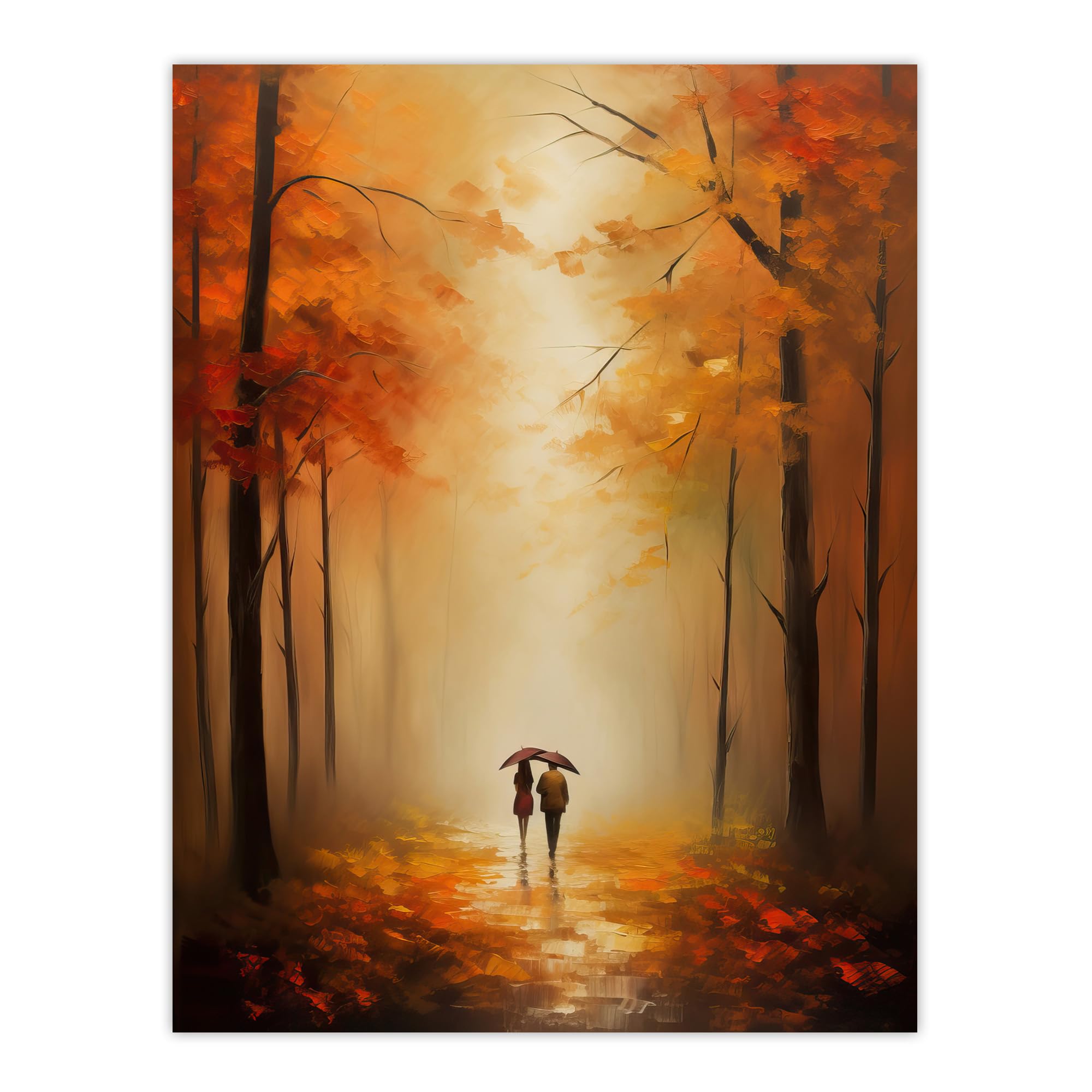 Artery8 Lovers Walk Landscape Oil Painting Print W12" x H16" Orange