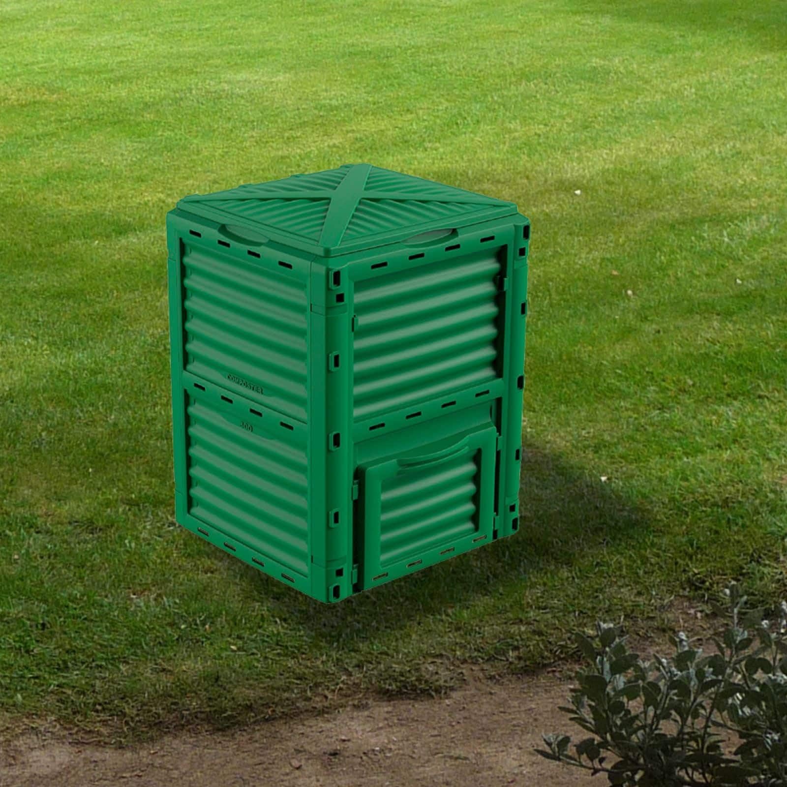GARDIUN KZT1300 New Organic Komposter, 300 l, 60 x 60 x 82 cm, aus recyceltem Polypropylen, grün, mit Öffnung Oben, Belüftung und einfacher Entnahme des Komposts