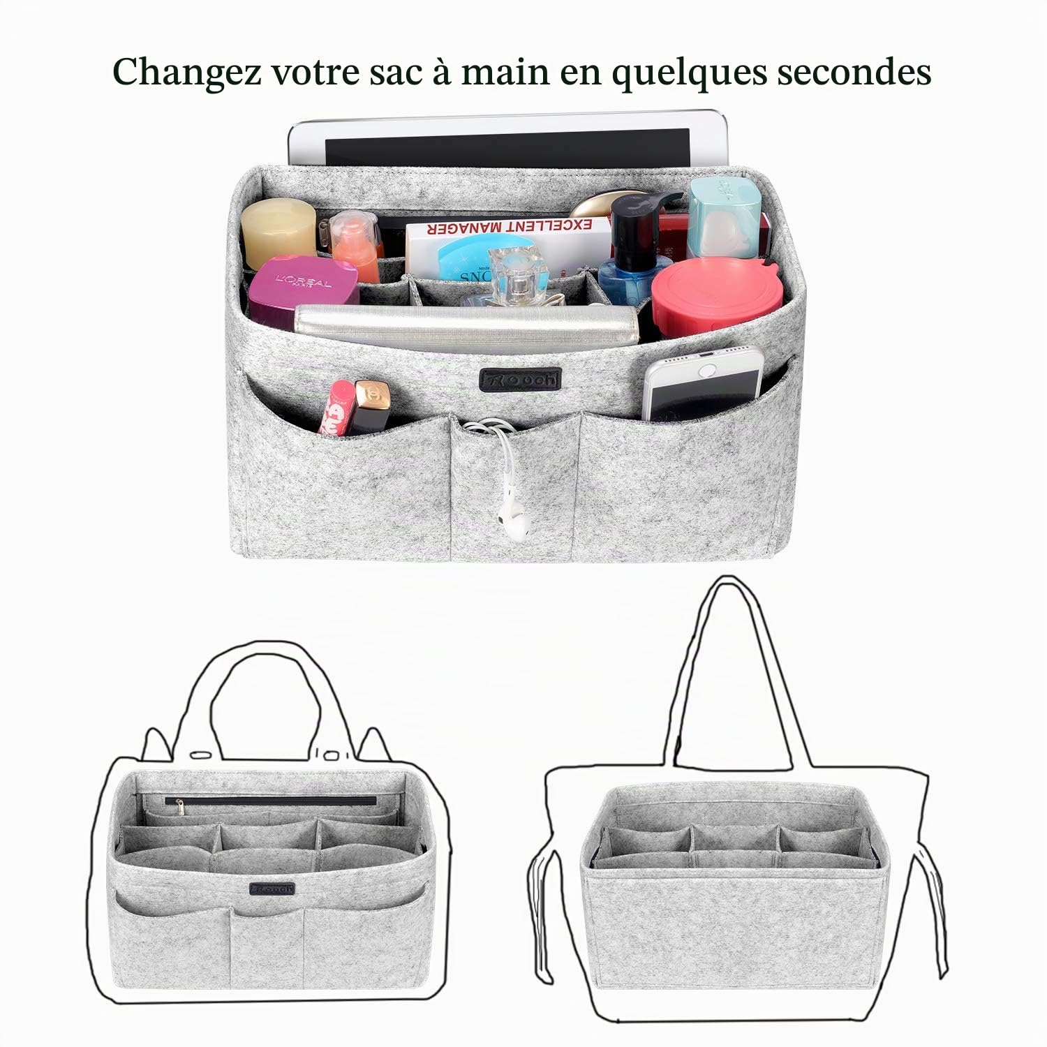 Sac à main en feutre avec poches multiples