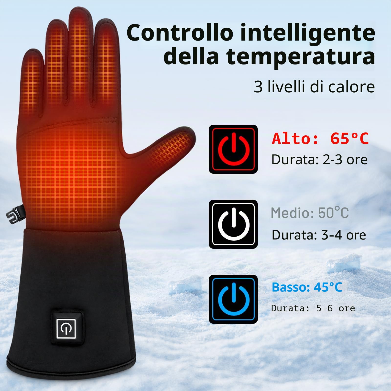 Guanti Riscaldati, Guanti Riscaldati Ricaricabili, guanti riscaldabili donna, guanti riscaldati uomo, Touchscreen, Ultraleggeri per Massima Destrezza,Da Indossare da Soli o come Interno, Unisex