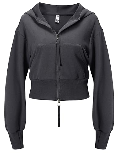 Flygo Women's Cropped Zip Up Hoodie Long Sleeve Drop Shoulder