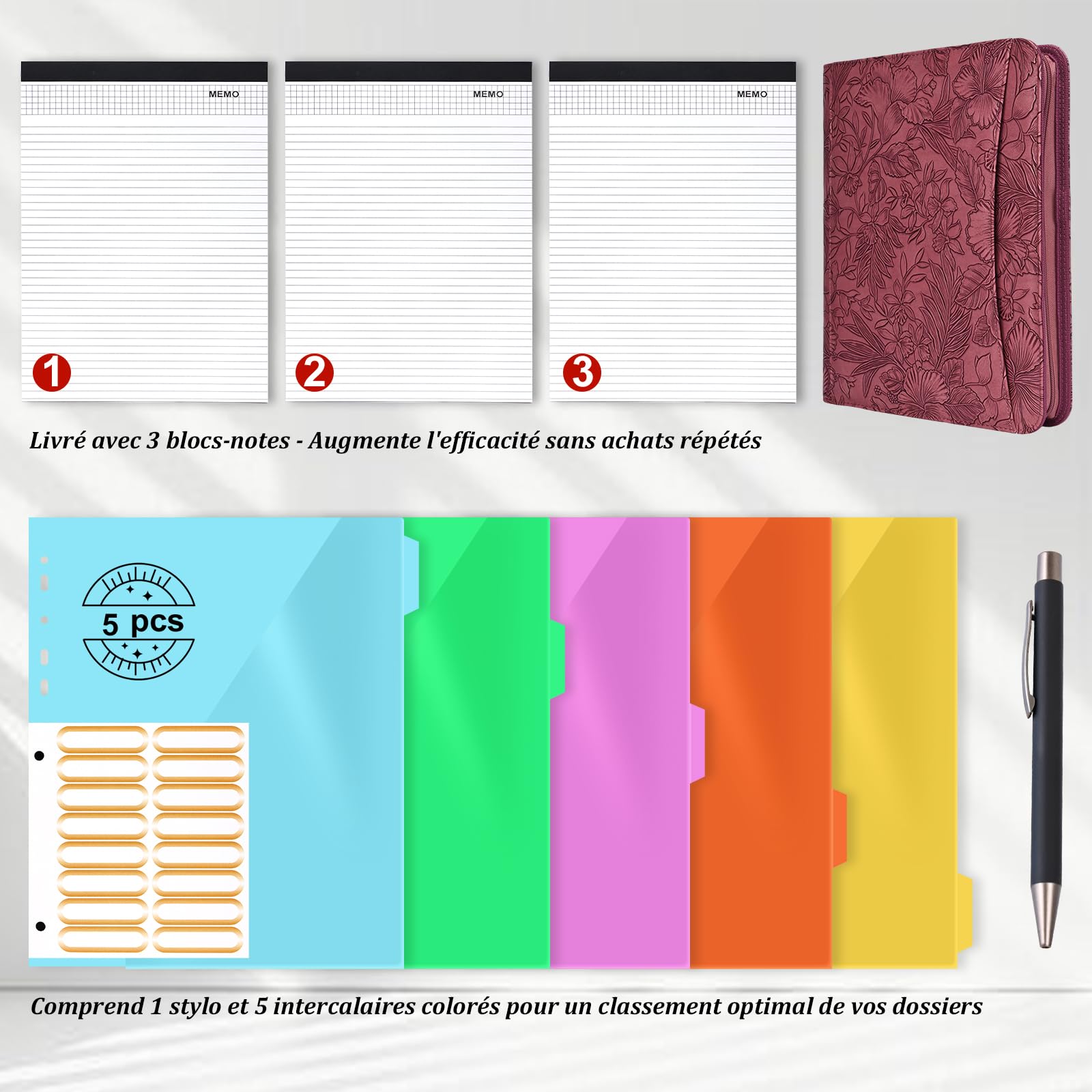 Leathario Portfolio A4 Porte-documents, avec à 4 Anneaux, Organiseur de Conférence, Carnet d'écriture - Dossier de présentation professionnel