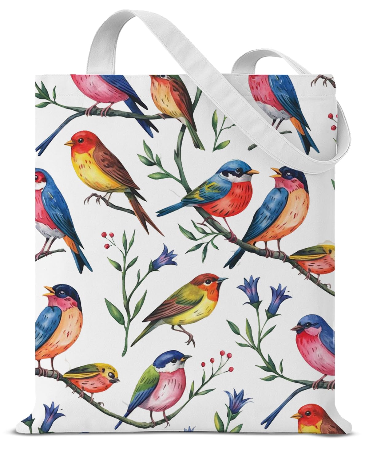 Cute Birds Aesthetic Canvas Tote Bag Gifts for Women Girls Funny Reusable Grocery Shoulder Bag