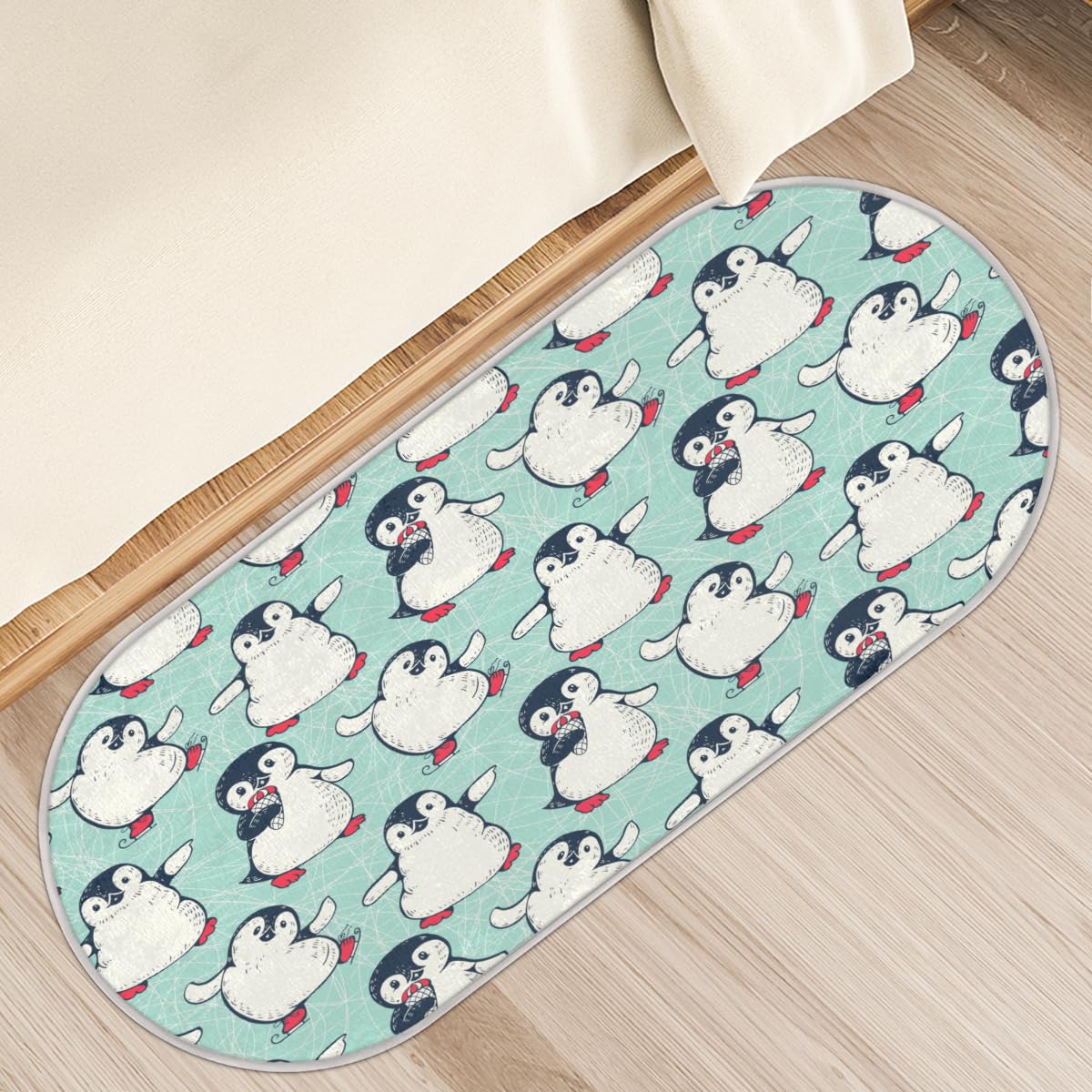 TropicalLife Uroczy pingwin dywanik mata 50 x 120 cm, nadruk pingwina długie włosy pogrubione dywaniki do pokoju kuchni domu łazienki wewnątrz antypoślizgowa mata podłogowa dywaniki