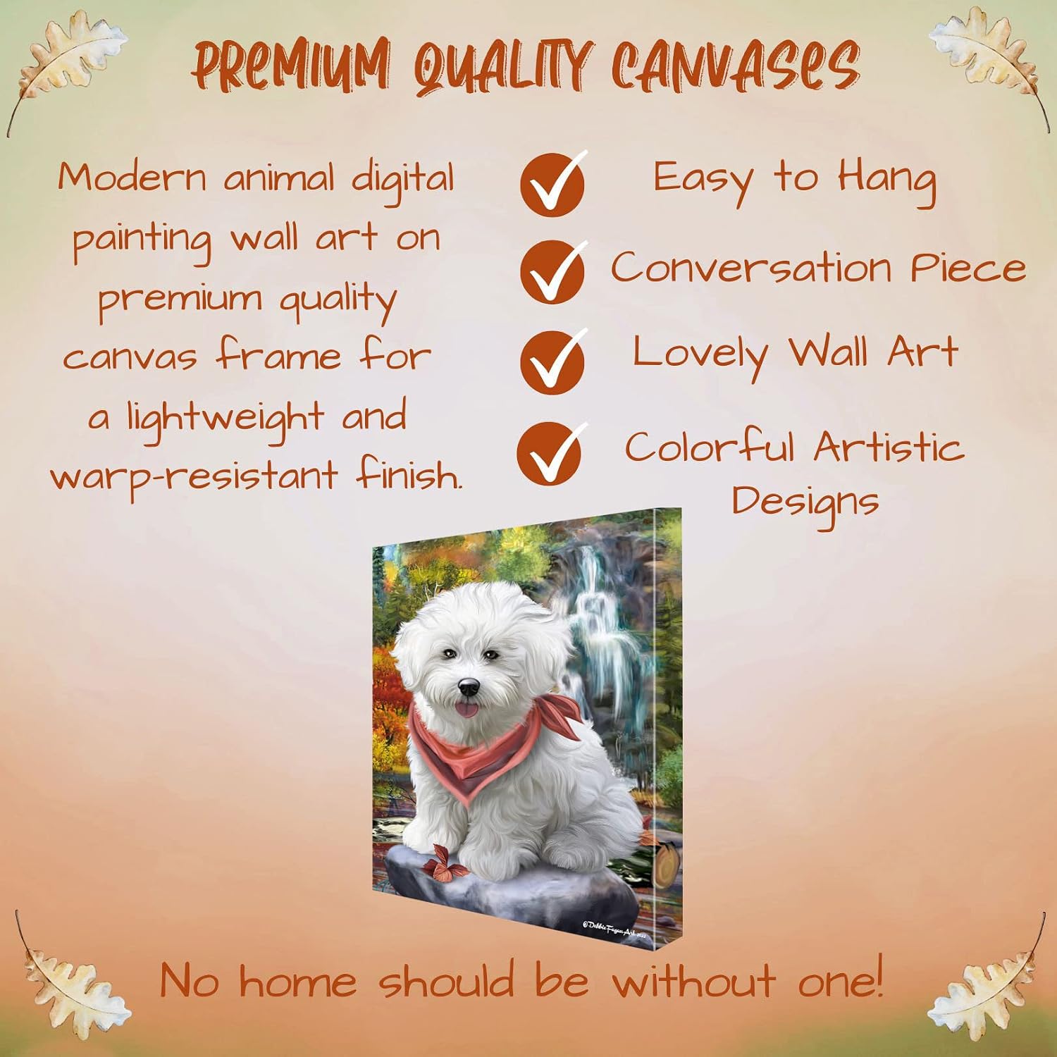 Waterfall with Bichon Frise Dogs Canvas Wall Art - Premium Quality Ready to Hang Room Decor - White Floating Framed 24" x 36"