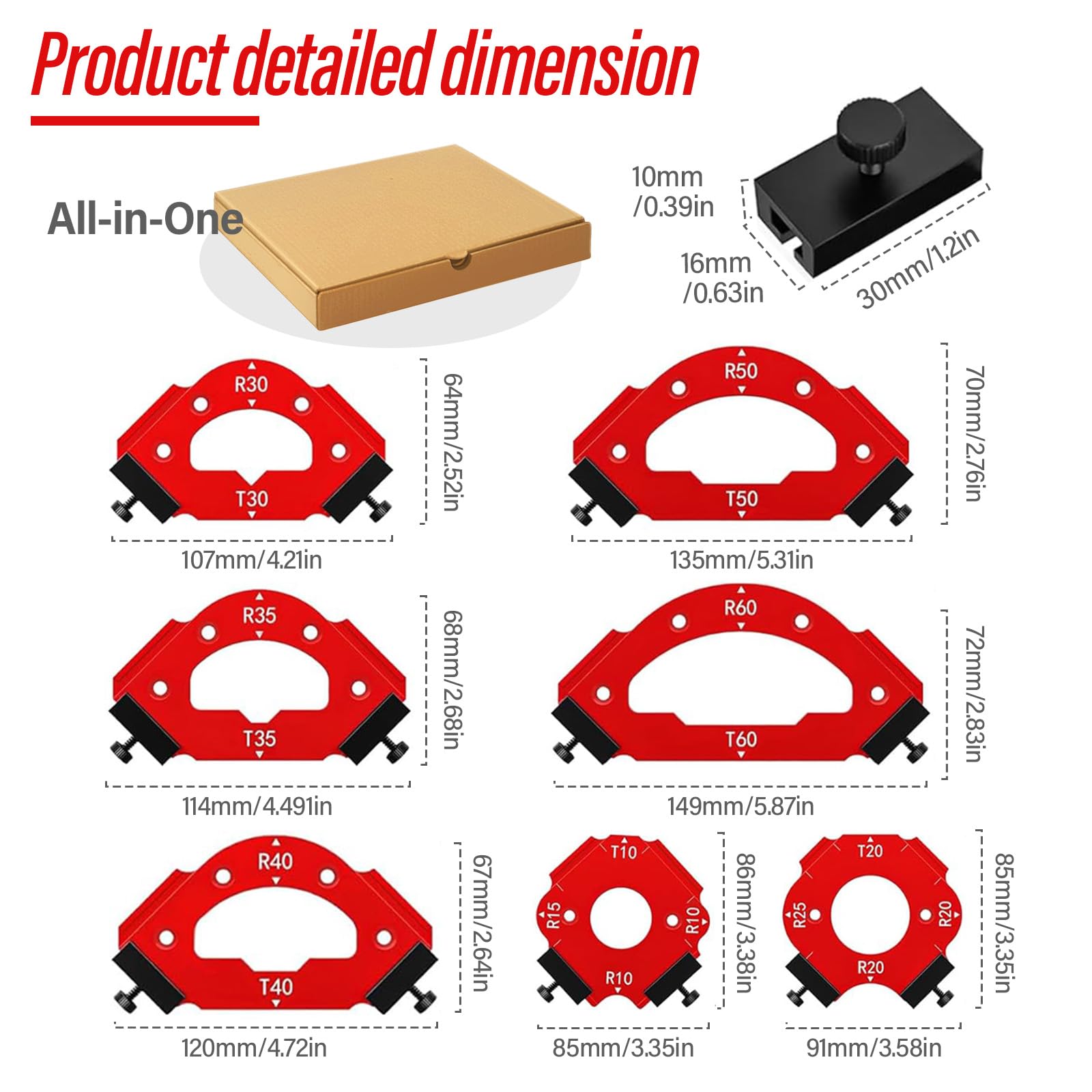 2026 NEW Frässchablone Oberfräse 7er Set | Radius Frässchablone Oberfräse Aluminium R10–R60 T10–T60 | 3-in-1 Innen Außen Gerade Schablone Oberfräse | Oberfräse Zubehör Holzarbeiten