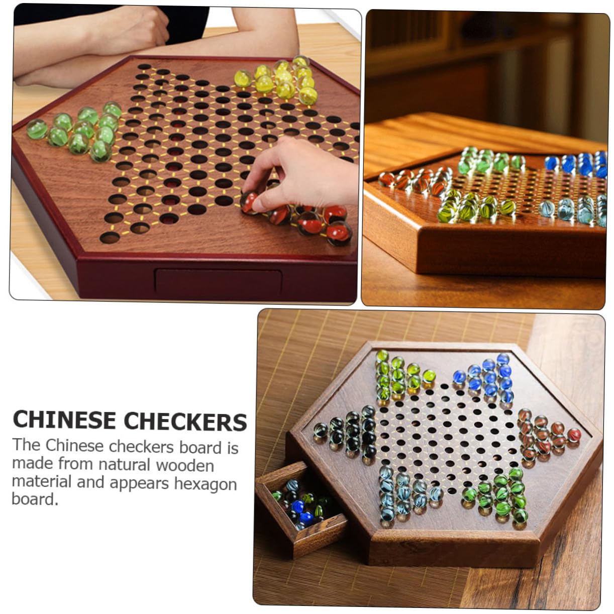 BESPORTBLE Set Gioco Dama Cinese e Cassetto Porta Biglie in Materiale Sintetico con Tavola Esagonale per Intrattenimento Familiare Multi Giocatore