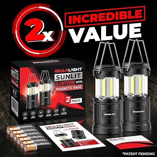 Miniatura 3 de GearLight Linterna de camping – 2 faroles LED portátiles con base magnética y gancho plegable para uso de emergencia o campamentos, kit esencial de