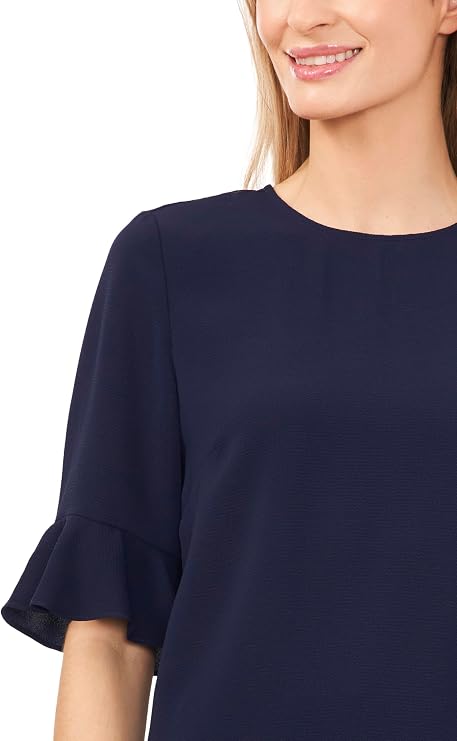 CeCe Women's Elbow Ruffle Cuff Crew Neck Blouse Elbow Ruffle Cuff Crew Neck Blouse