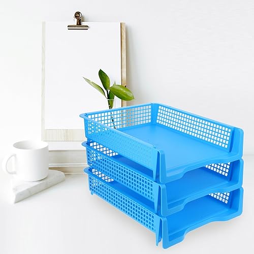 Miniatura 8 de Unomor 3pcs Stackable Plastic Desk Paper Organizer Tray Space-Saving Office File Storage Basket for Desktop Document Letter and Notebook