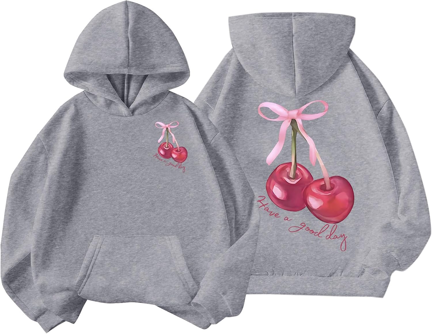 Girls Hoodies Long Sleeve Graphic Cute Pullover Sweatshirt Tops Grey 13-14Y