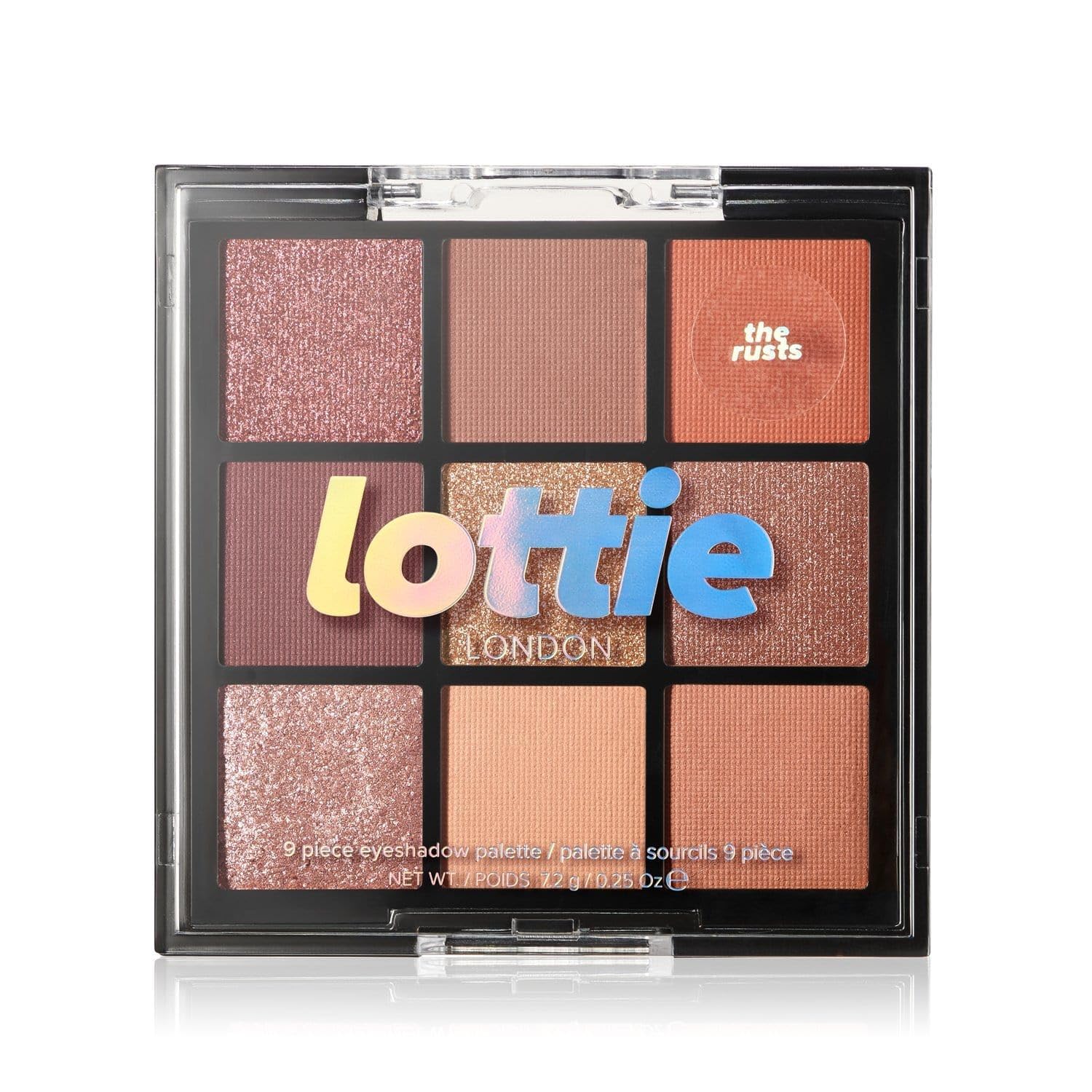 Lottie LondonLottie Palette in The Rusts, 9 shade compact eyeshadow palette in metallic rust and brown shades in a mix of creamy mattes and sparkling shimmers
