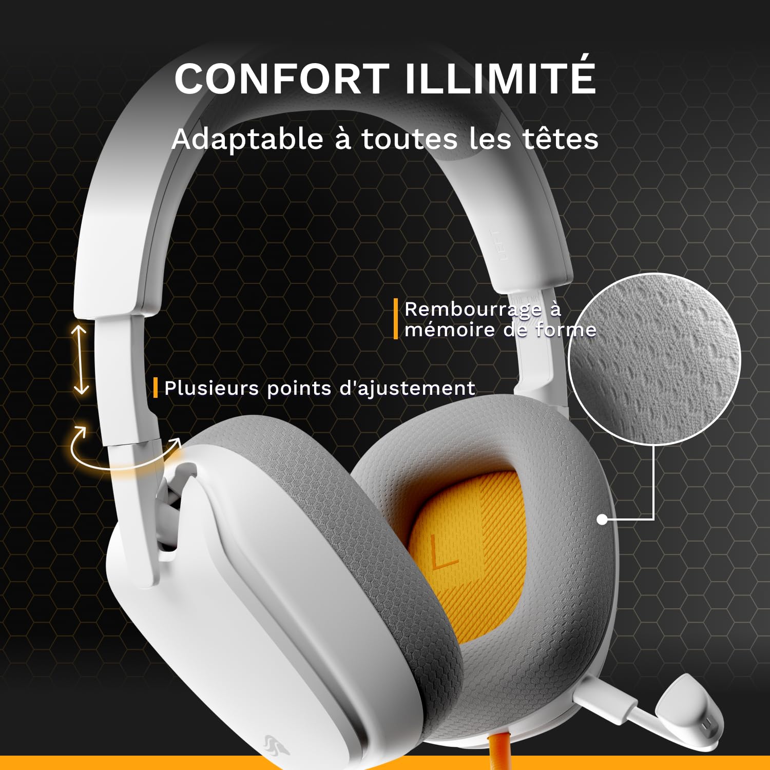 GLORIOUS GHS Eternal - Casque Gaming stéréo pour PC, PS5, PS4, Xbox, Switch. Transducteurs inclinés sur mesures, Micro détachable 3,5 mm Haute-clarté Ajustable. Résistant, Confort Longue durée. Blanc