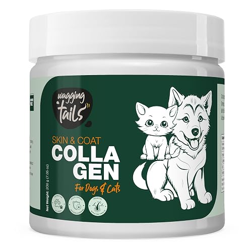 Wagging Tails Skin & Coat Collagen for Dogs & Cats |Marine Collagen with Omega 3, 6 & 9, Biotin|Reduces Shedding & Itching|Shiny Fur & Healthy Skin|200g Powder