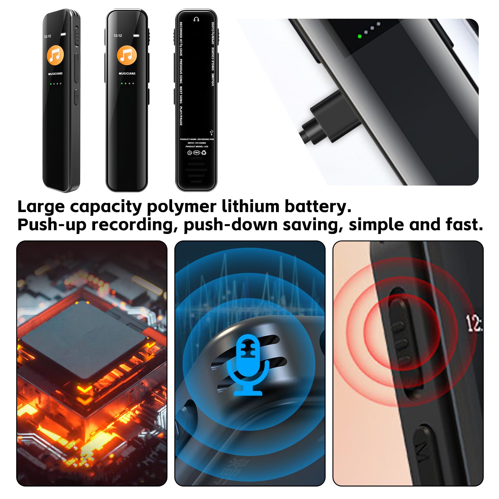 Diktiergerät Mini 64GB, Aufnahmegerät, Digitales Diktiergerät, Diktiergerät Digital mit Wiedergabe, Audio Recorder für Besprechungen Unterricht Interviews, One-Touch Aufnahme Voice Recorder