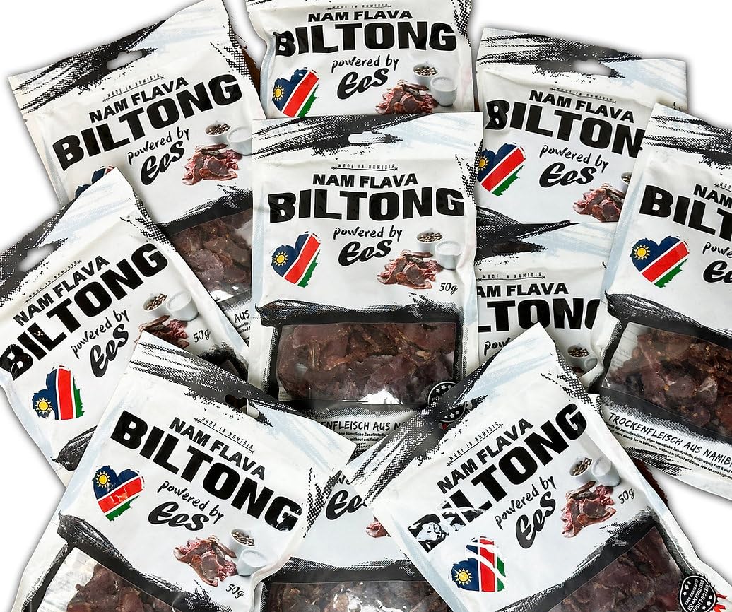 Nam Flava - Biltong originale dalla Namibia - 0,5 kg (10x50 g) - Beef Jerky, carne essiccata, molte proteine