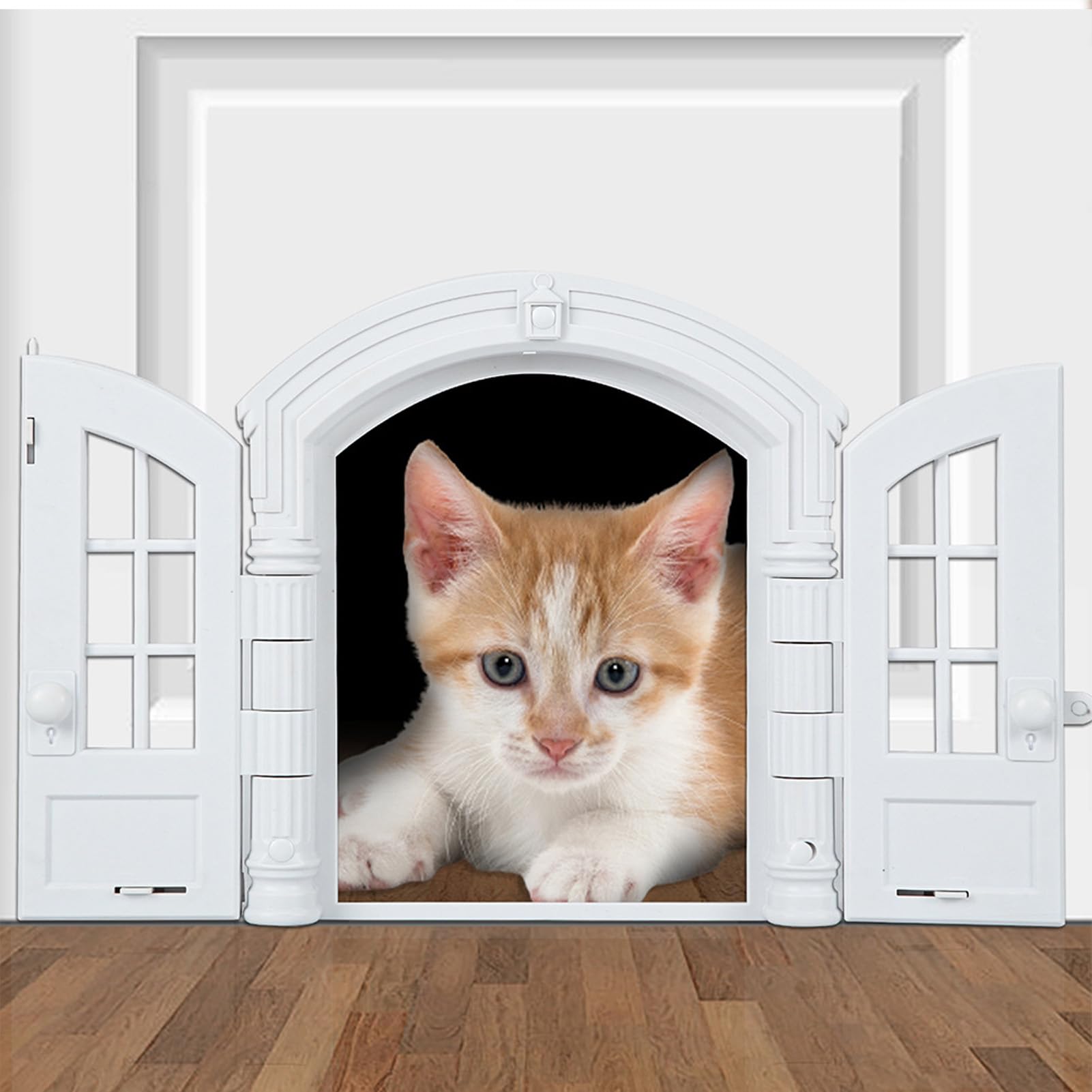 Elegante Französische -Katzentür für Haustiere und Hunde, Doppelschaukel-Design für Einfachen Zugang, Keine Klappentürschlösser, Ideal für Katzen und Hunde, 9,45 X 10,83 X 2,83 Zoll