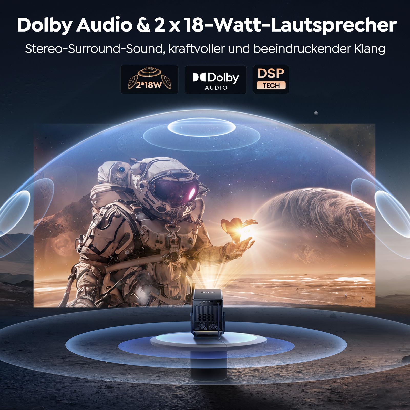 Beamer 4K [Schnellste VIDAA OS] Kompatibel mit Netflix & Dolby Audio, 1400ANSI 1080P Smart Beamer Heimkino Autofokus Trapezkorrektur, WiFi 6 & Bluetooth 5.4, 200°Drehbar Tragbarer Outdoor Projektor