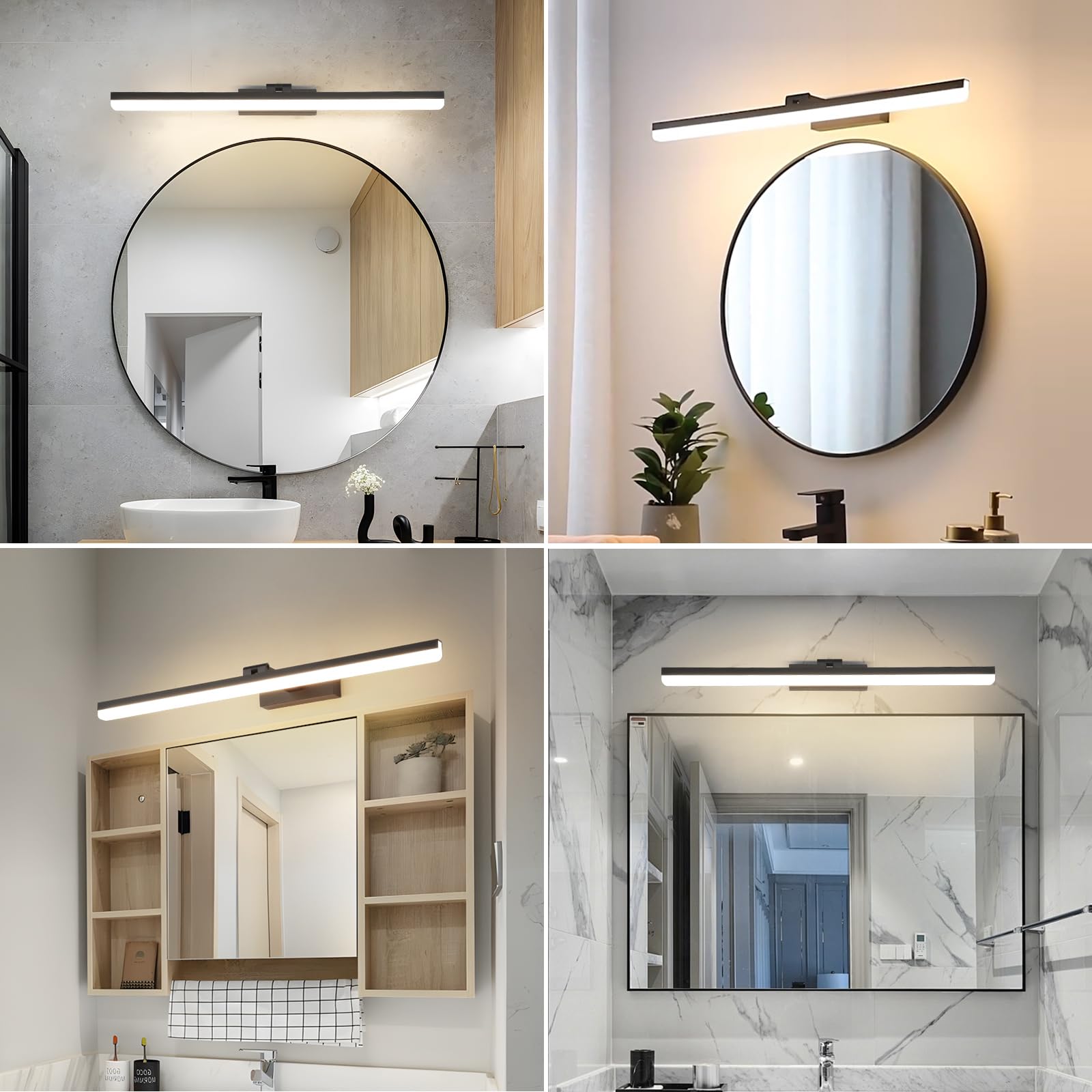 LED Lampada a Specchio 60cm, 18W IP44 Lampada a Specchio Bagno, Lampada da Lampada Da Parete Alluminio Bagno Lampada Da Parete Bagno, Bianco Naturale 4000K, Nero