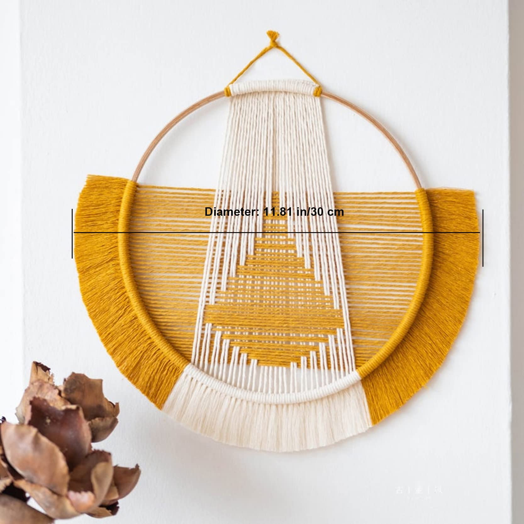 Makramee Wandbehang Durchmesser 30cm Handgefertigter gewebter Wandteppich im japanischen Stil, Makramee Wandteppiche gewebte Wandkunst für Wohnzimmer Dekoration Geschenk,D