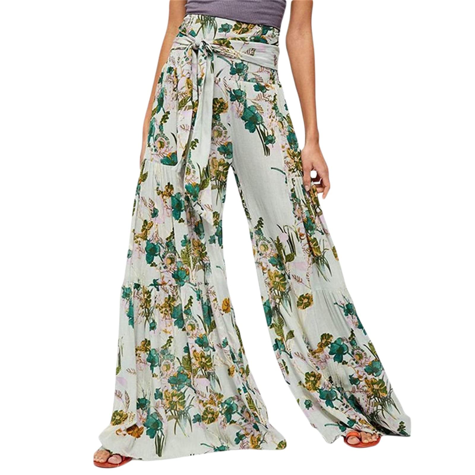 Women´s Boho Printed Palazzo Pants Wide Leg Harem Yoga Pants Ladies Plus Size Bohemia Beach Hippie Flowing Trousers