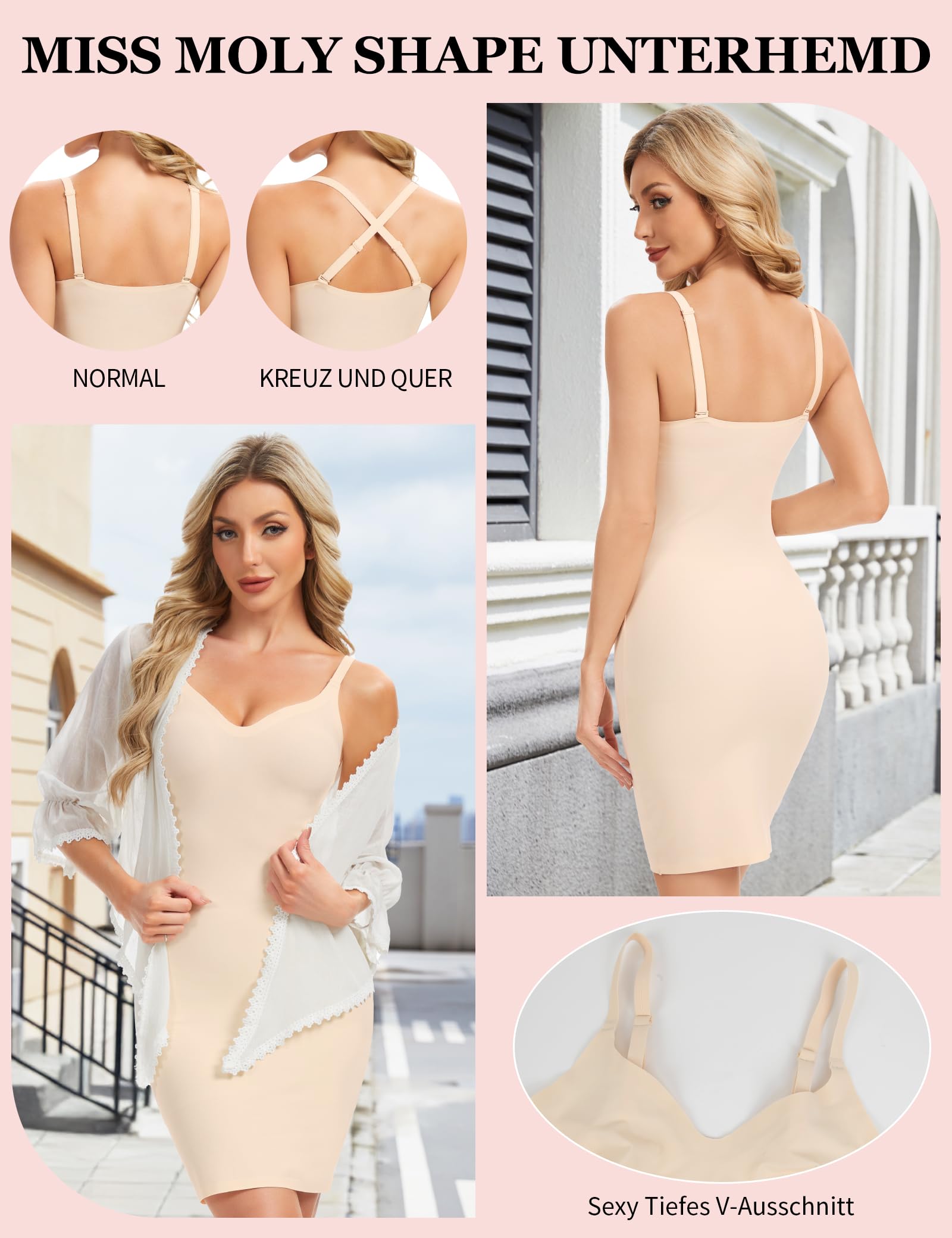 MISS MOLY Unterkleid Damen Shapewear Nahtloses Shape Kleid Sexy Bauch Weg Figurformende Unterwäsche mit Trägern Miederkleid Shaping Full Slips