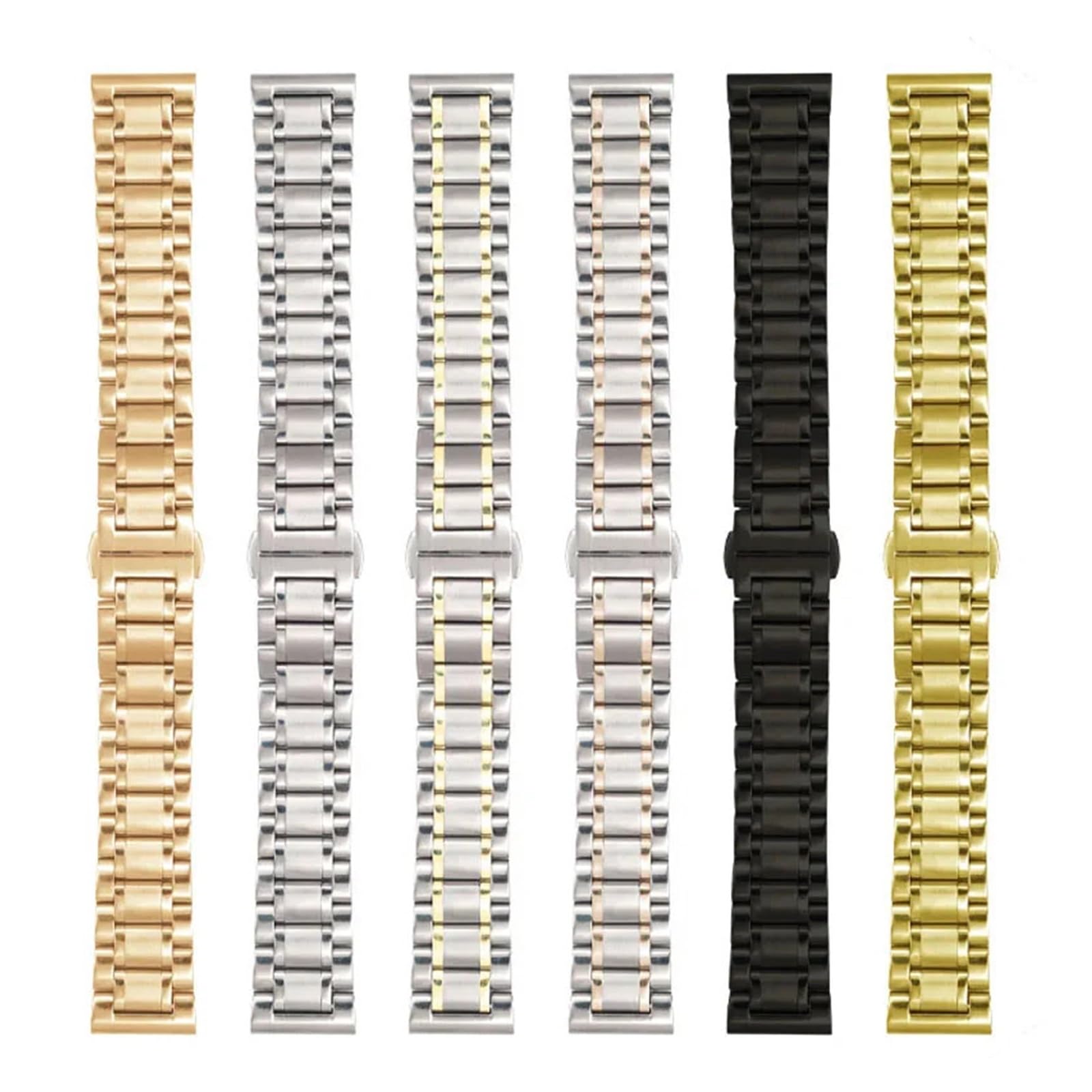 HuanJ Bracelets De Montre 14 16 17 18 19 Mm 20 21 Mm 22 Mm 23 24 26 Mm Bracelet De Montre De Rechange En Acier Inoxydable À 5 Maillons Avec Boucle Papillon