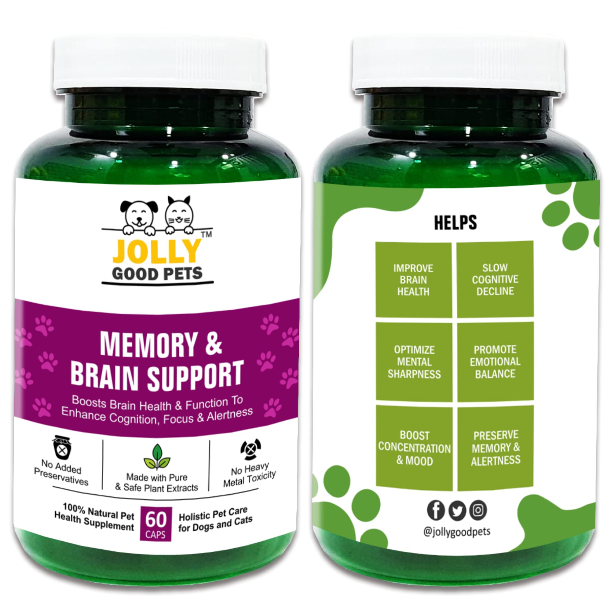 Jolly Good Pets Memory & Brain Support Supplement for Dogs & Cats I 100% Plant-Based I Improves Memory & Brain Health I 60 Capsules (B0BCR7CNC6) Amazon Price History, Amazon Price Tracker