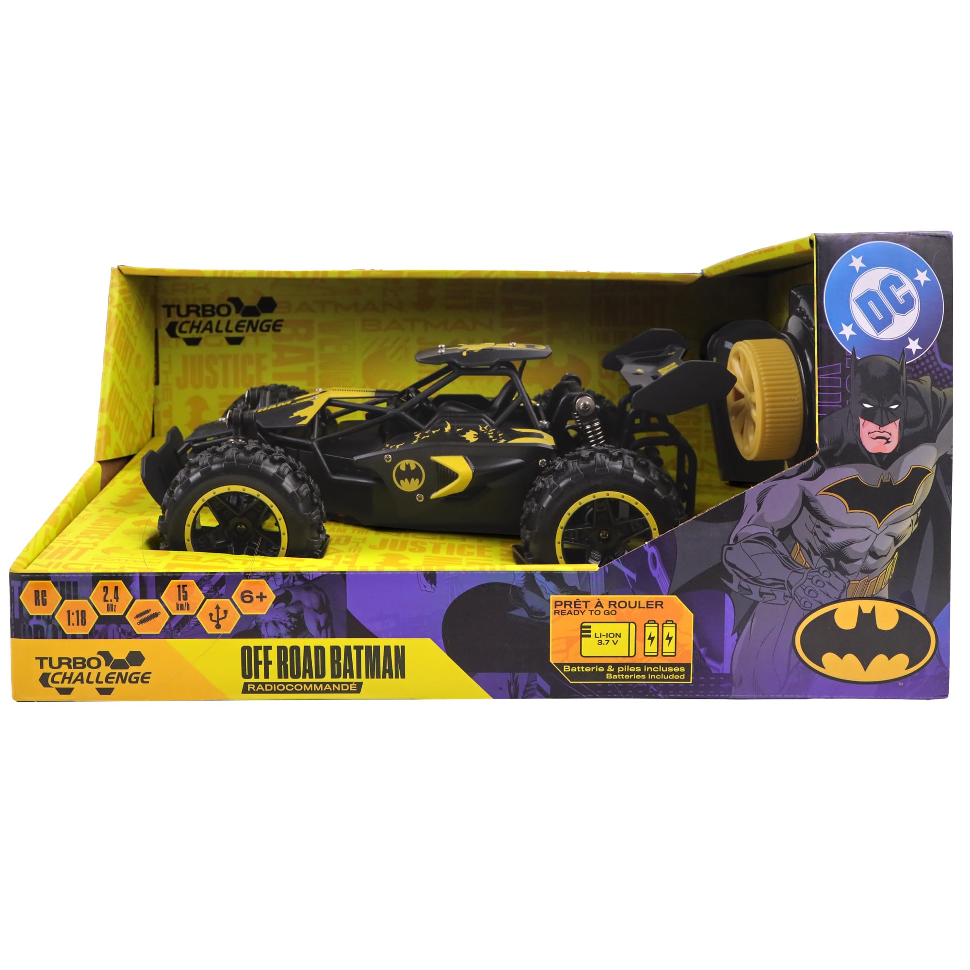 TURBO WYZWANIE - Off Road Batman - Oficjalna Licencja DC Batman - Wszystkie Tereny - 099348 - Samochód zdalnie sterowany - Czarny - 1/24 - Baterie w zestawie - Metal - Zabawka dla dzieci - Od 6 lat