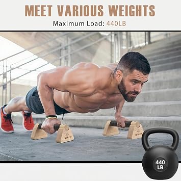 Wooden Parallettes Push Up Bars, 2 PCS Wood Calisthenics Bars with Non-Slip Base, Pushup Handles for Floor Home Fitness, Workout Equipment for Men and Women Strength Training