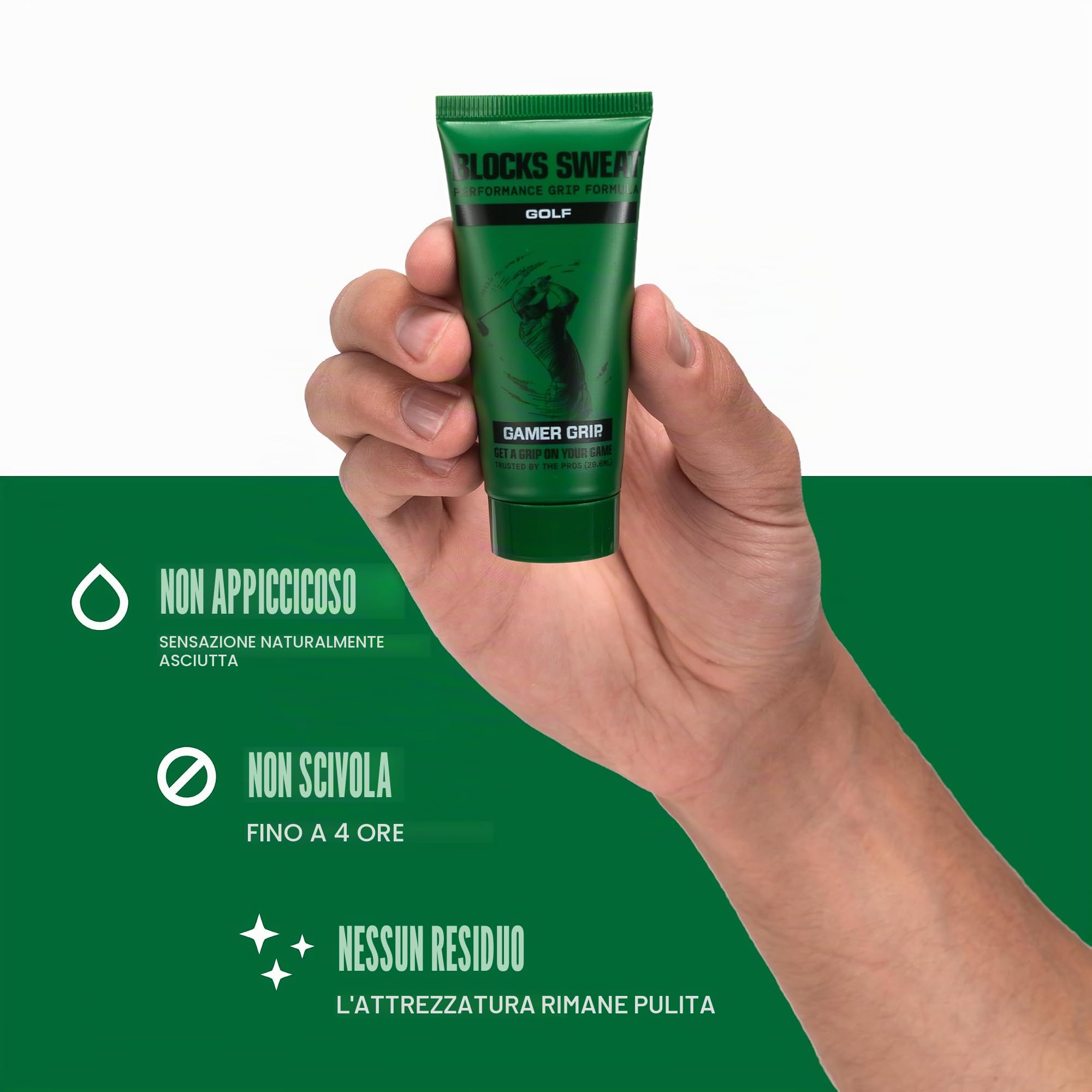 Gamer Grip Crema da golf per mani sudate (golf) Made in USA | Crema mani ad asciugatura rapida per un maggiore controllo e precisione dell'oscillazione, lozione assorbente senza residui