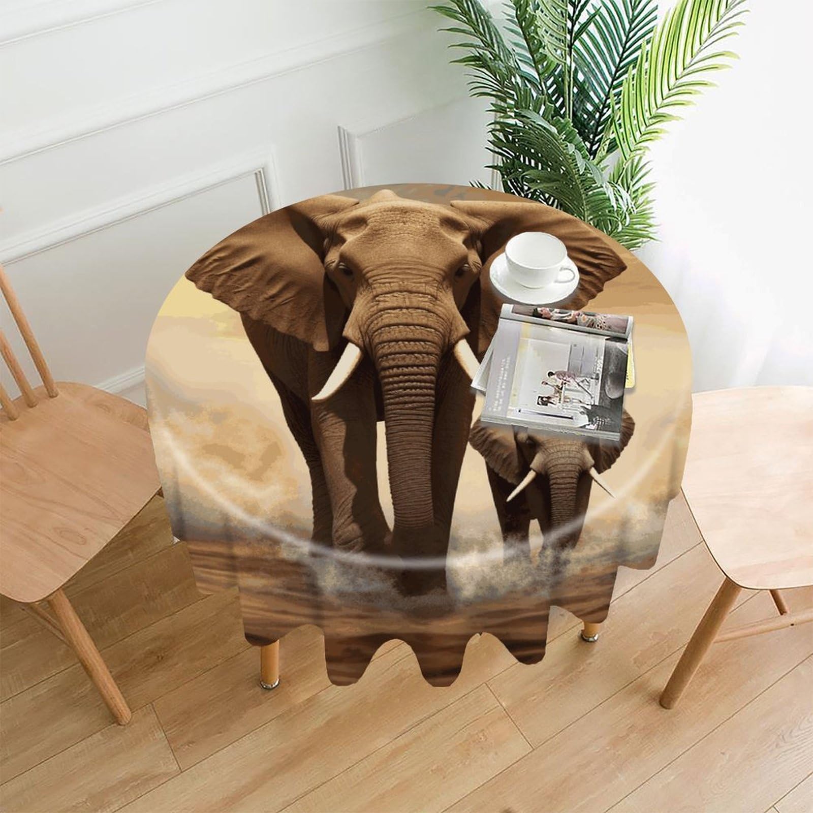 MUSM 60 Inch Elephant and Baby Elephant Round Tablecloth Wipeable Washable Table Cover for Kitchen and Dining Room Decorative Table Cloth for Party Holiday Picnic Outdoor