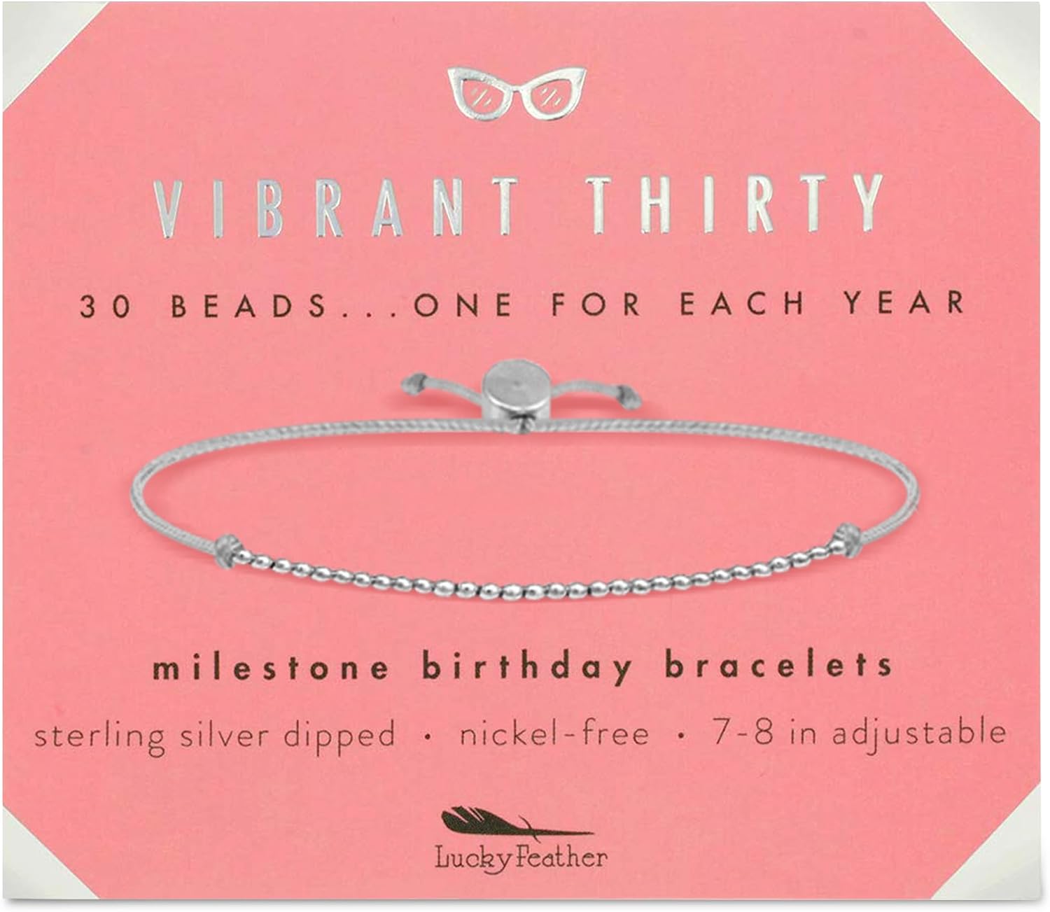 Lucky Feather 30th Birthday Gifts for Women | 30th Birthday Bracelet 14K Gold, Silver, Rose Gold Dipped Beads on Adjustable Cord | gifts for women birthday unique | Vibrant thirty