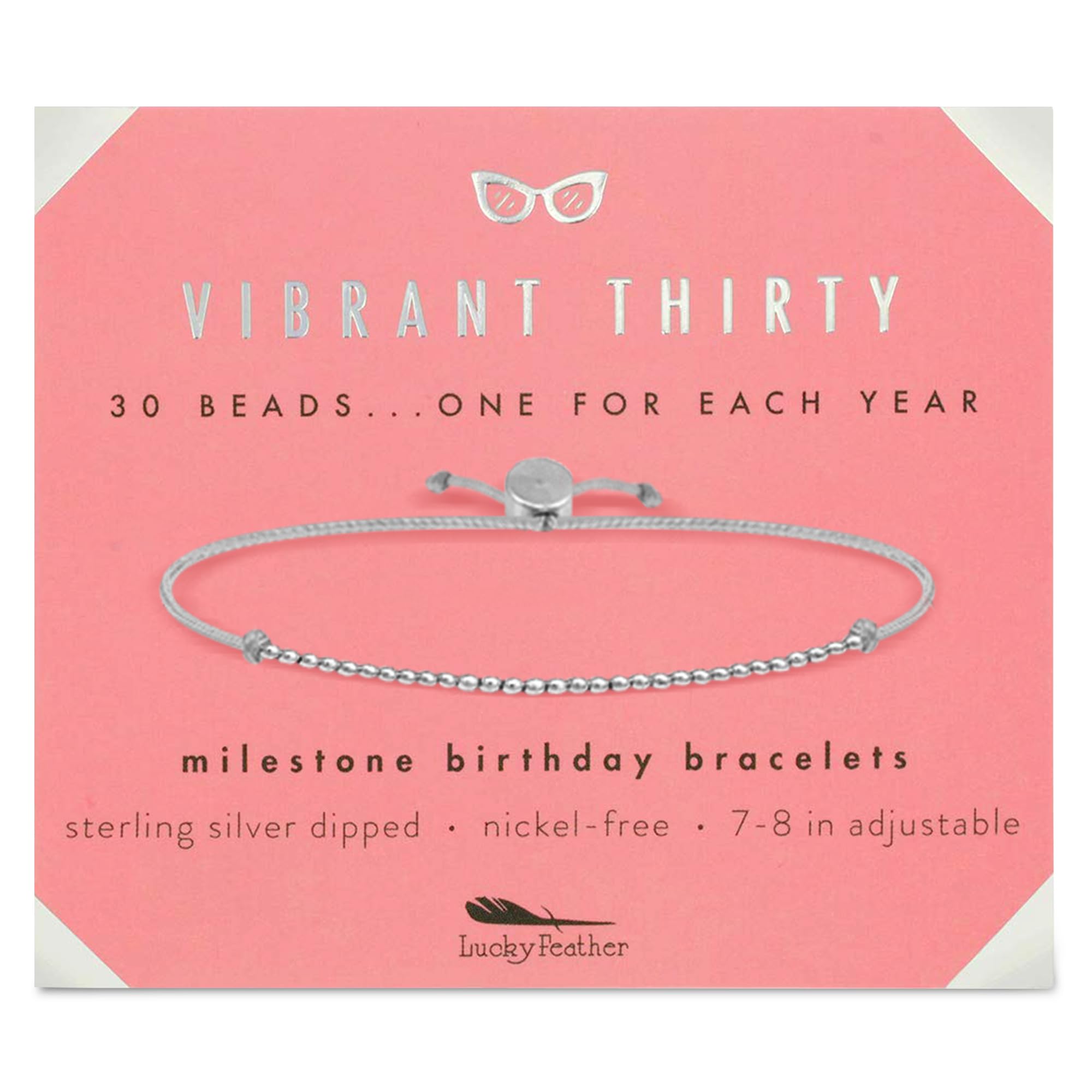 Lucky Feather 30th Birthday Gifts for Women | 30th Birthday Bracelet 14K Gold, Silver, Rose Gold Dipped Beads on Adjustable Cord | gifts for women