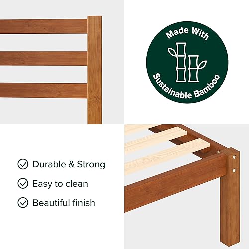 Miniatura 3 de Zinus Leah - Base de cama de plataforma de bambú con cabecero, no necesita somier, soporte de listones de madera, fácil de montar, tamaño matrimonial