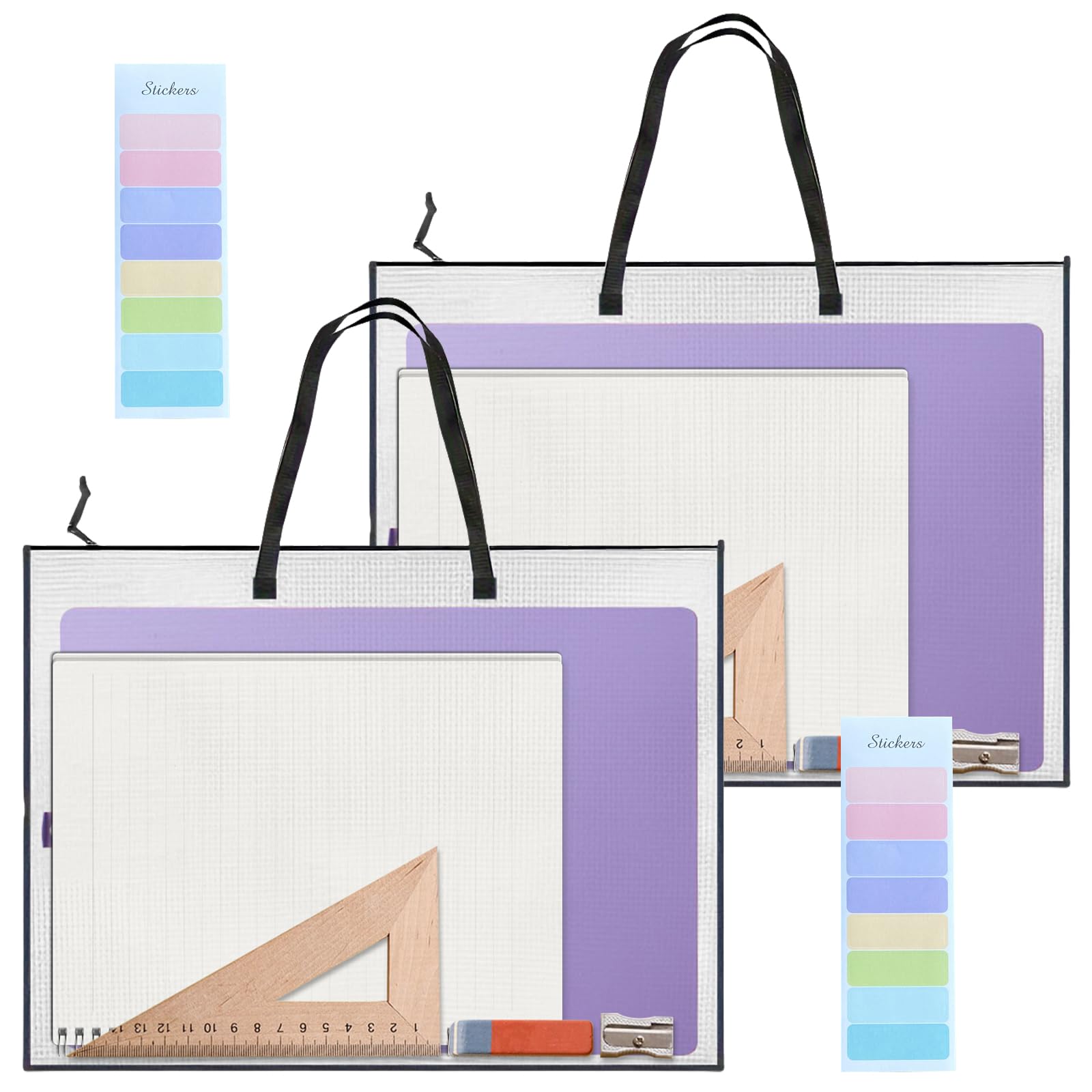 VEGCOO 2 Pack A2 Art Portfolio Bag, Long Shoulder Strap Waterproof Portfolio Folder for Artworks, Transparent Portfolio Case, Zipper Art Carrying Storage Bag for Posters Drawings (A2-B Style) — image 1