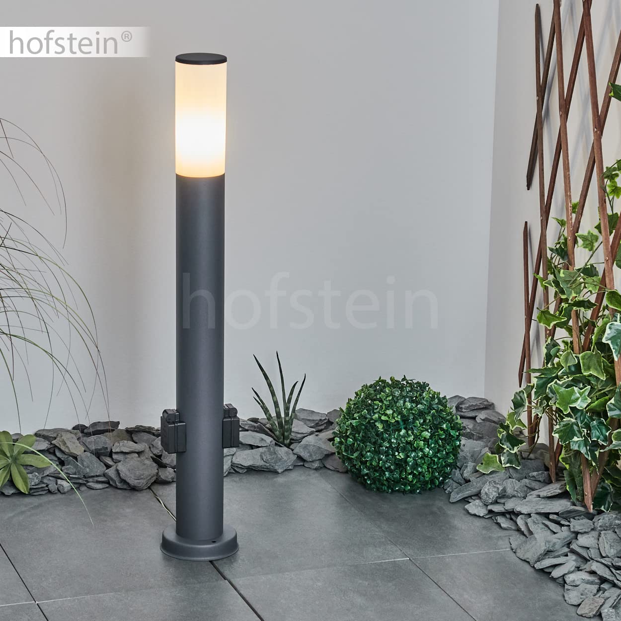 Lampada per sentiero da esterno Caserta con 2 prese, lampada moderna con base in metallo/plastica in antracite/bianco, 80cm, lampada da giardino, E27, illuminazione da giardino IP44, senza lampadina/e