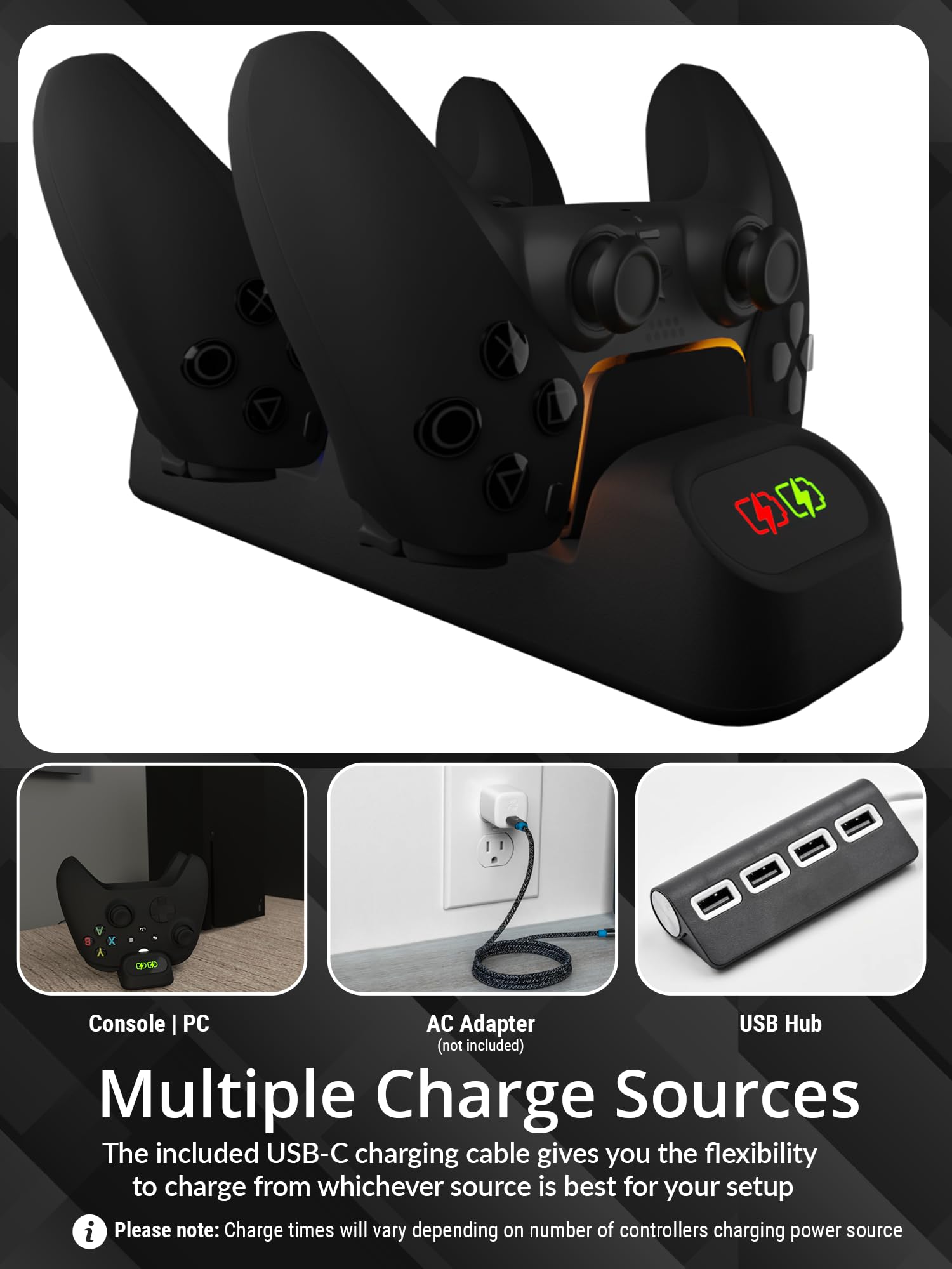 Orzly supporto caricabatterie controller per Google Stadia funziona come dock per tutti i controller di tipo C - Jet Black Edition