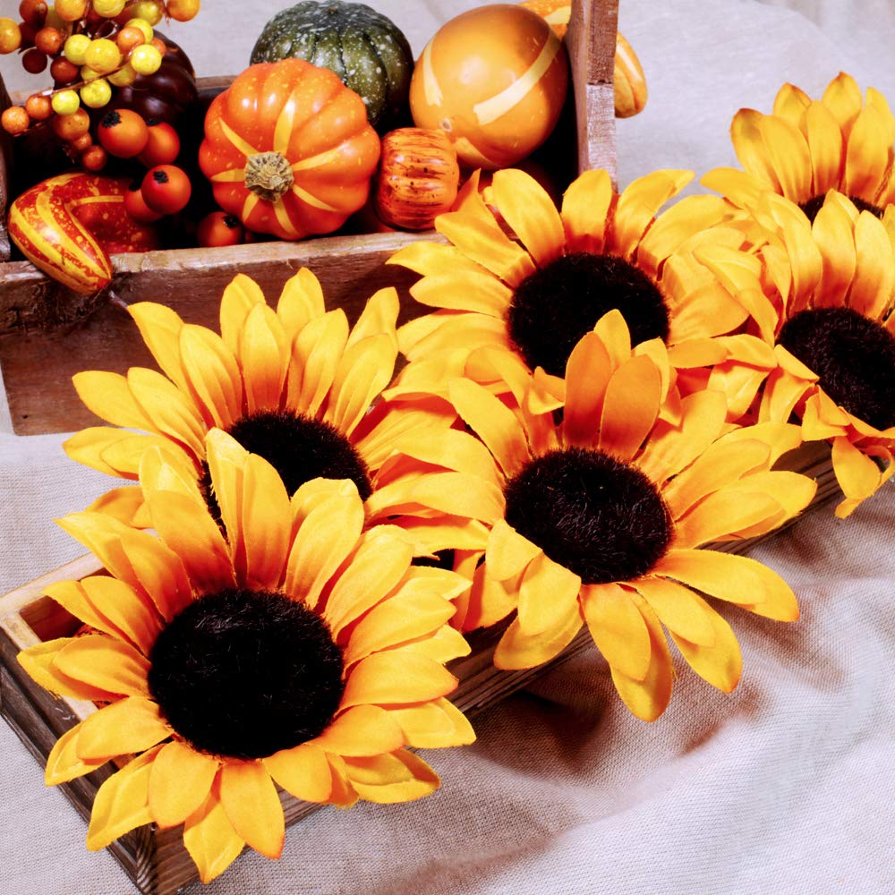オレンジ色のひまわり6本 造花アレンジメント 陶器製花瓶付き 楽天市場