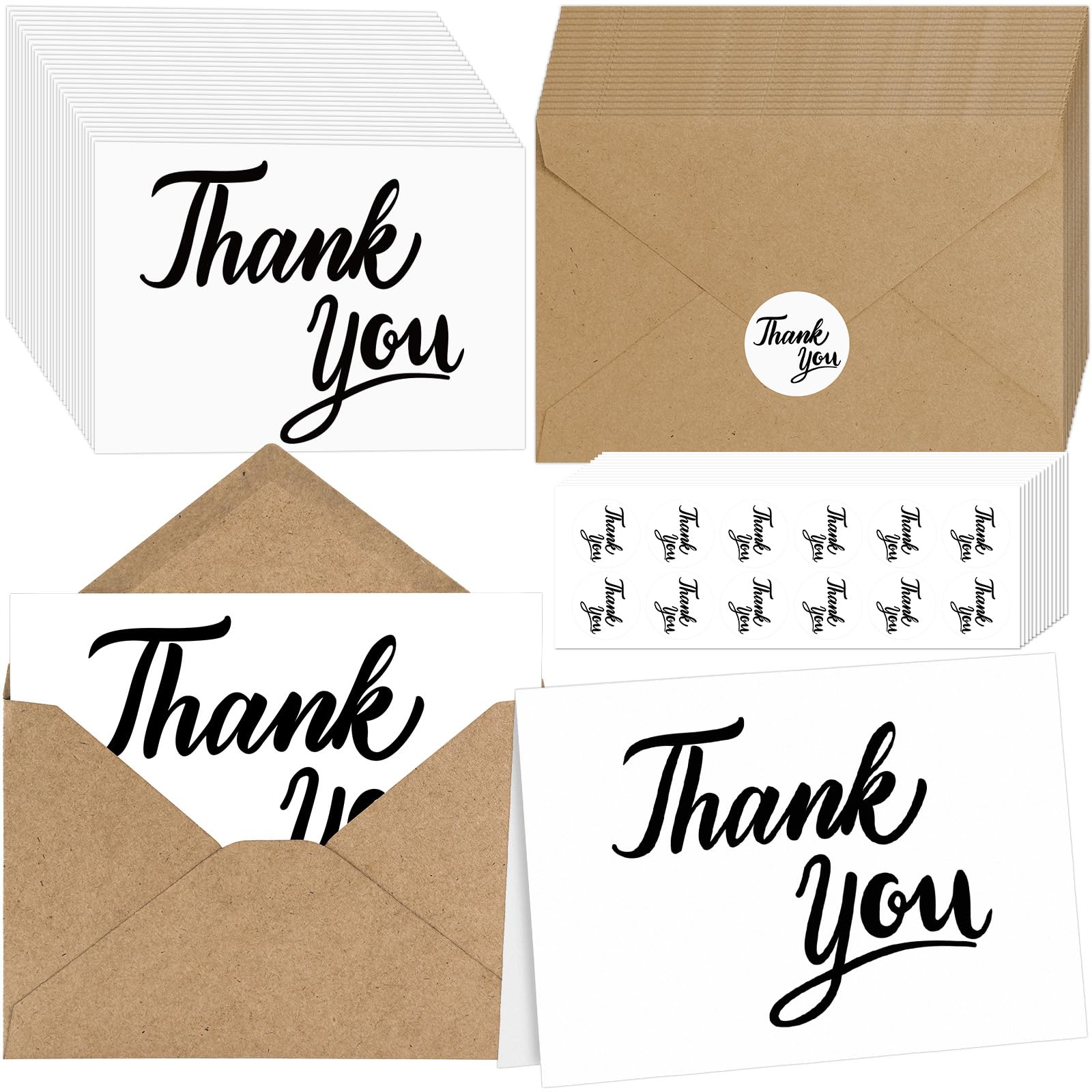 Tarjetas de agradecimiento con sobres Kraft (negro)