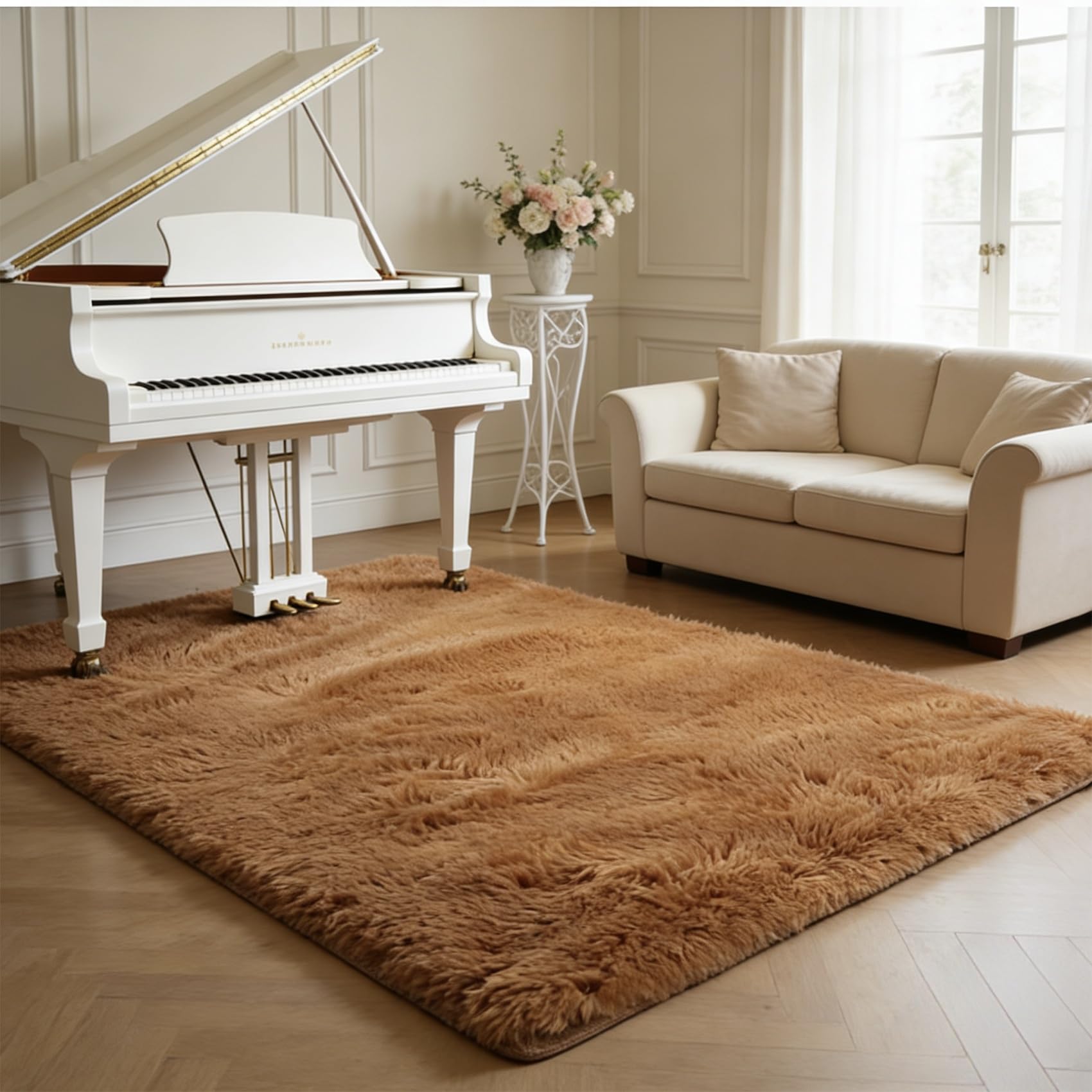 Tapis salon marron à poils longs pour réchauffer l'ambiance de vos espaces de vie