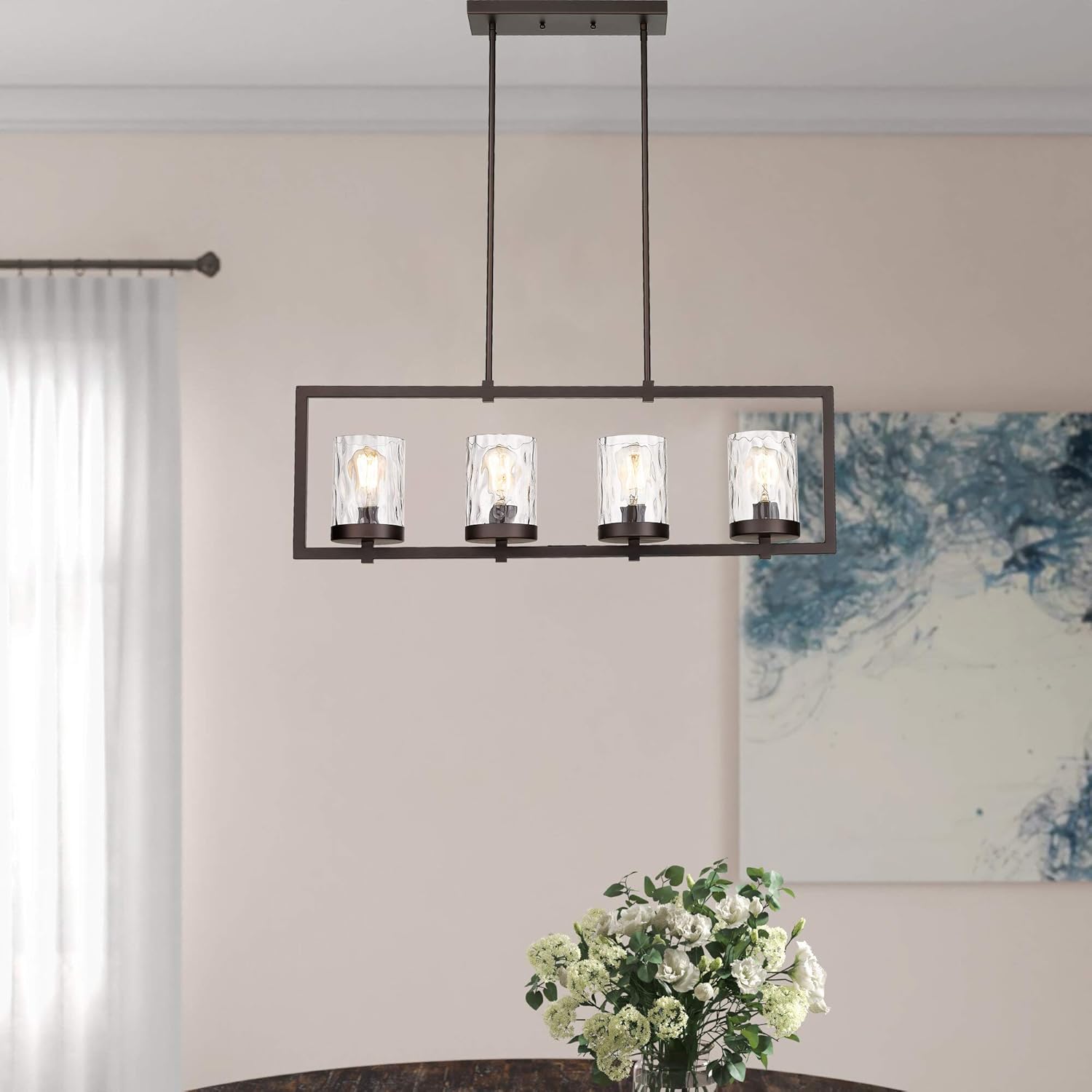 Limited Stock Odeums Kitchen Island Lights, Indoor Pendant Lighting Fixture, 4-Light Linear Pendant Lighting in Oil Rubbed Bronze Finish with Hammered Bubble Glass (Oil Rubbed Bronze, 4-Light Pendant Light) New Product Odeums Kitchen Island Lights, Indoor Pendant Lighting Fixture, 4-Light Linear Pendant Lighting in Oil Rubbed Bronze Finish with Hammered Bubble Glass (Oil Rubbed Bronze, 4-Light Pendant Light)